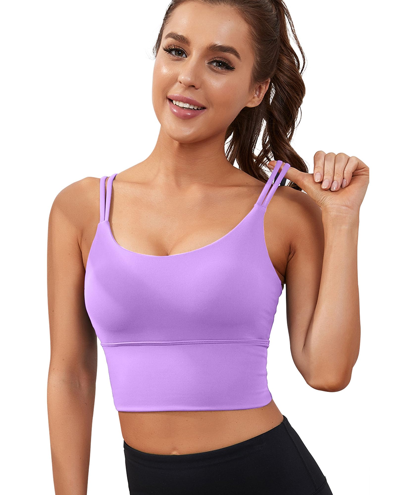 Everrysea Sports Bras for Women High Support Longline Workout Tank Tops Built in Bra Strappy Yoga Padded Crop Top