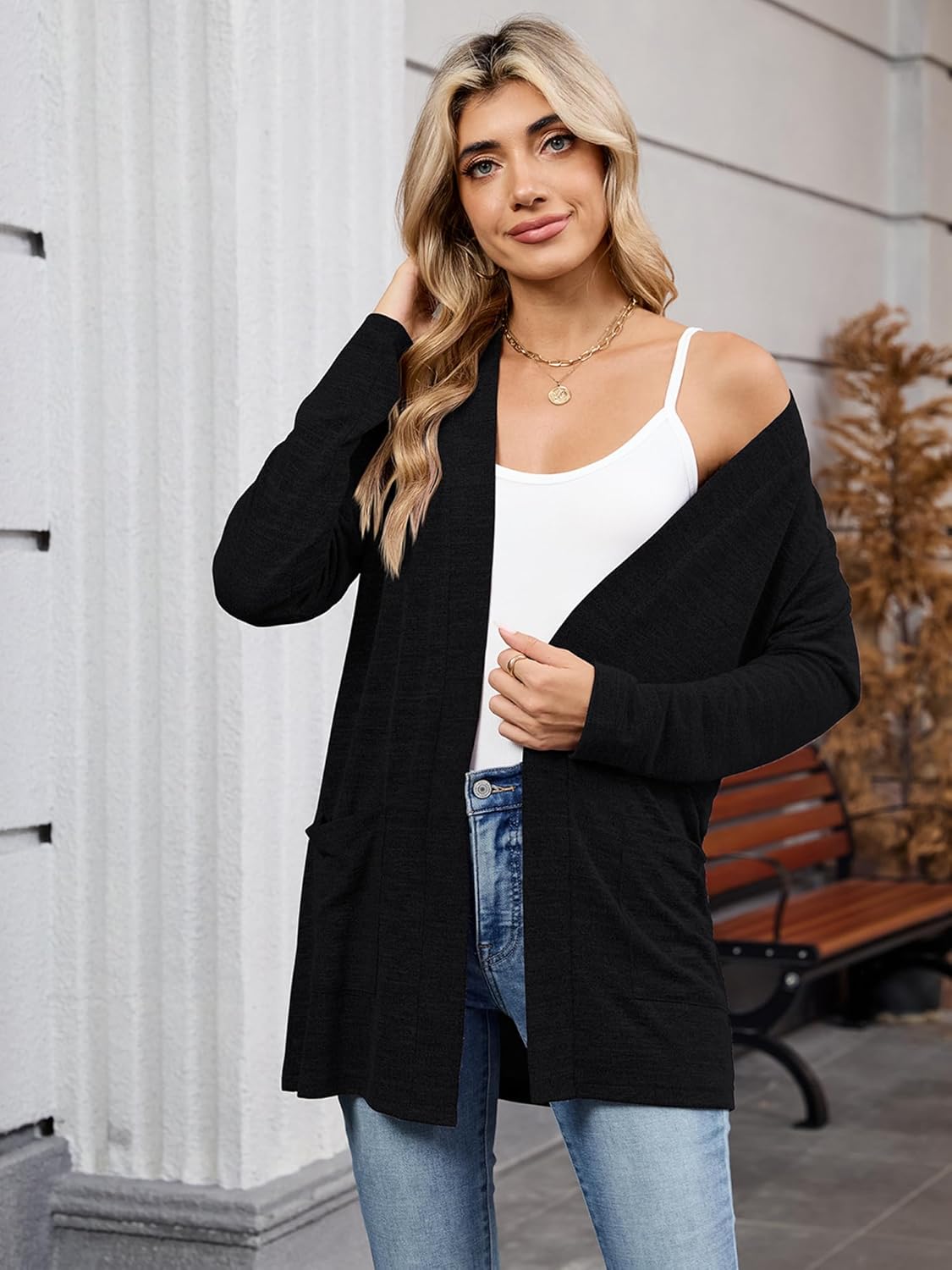 DEARCASE Women's Long Sleeve Open Front Cardigan Lightweight Casual Loose Fit Bolero Sweater with Pockets - Image 3