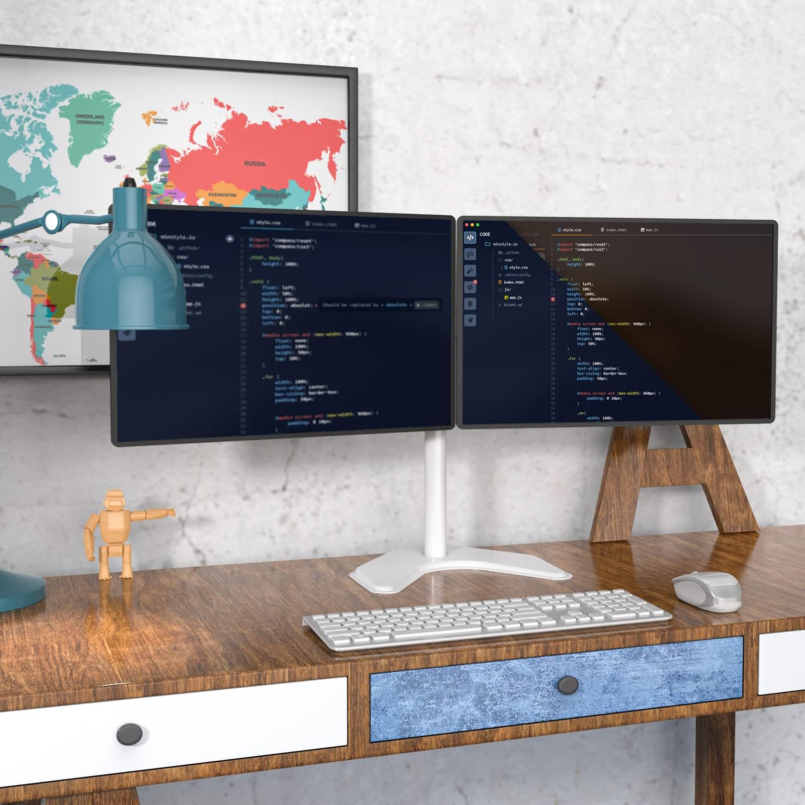 Supporto for Monitor A Doppio Schermo, Braccio Robotico Bianco, Base Mobile A Sbalzo for Computer Desktop 2 in 1, Nessuna Foratura Richiesta, Adatto for TV da 14-27 Pollici(White)