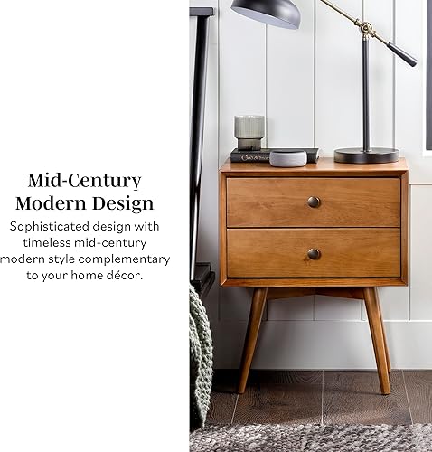 Miniatura 17 de Walker Edison Mesita de noche de madera moderna de mediados de siglo, cajón de almacenamiento y estante mesita de noche, 1 paquete, caramelo