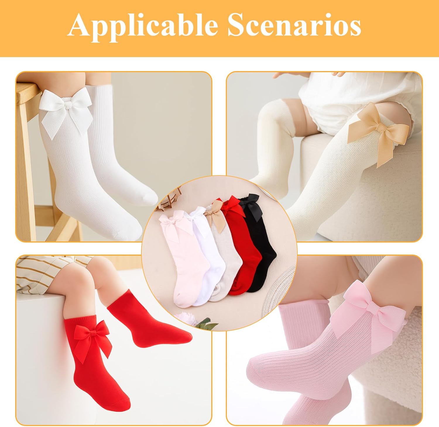Baby Girl Knee High Socks with Bows Soft Cotton Ruffle Long Stockings Smooth Sole Infant Toddler Uniform - Image 6