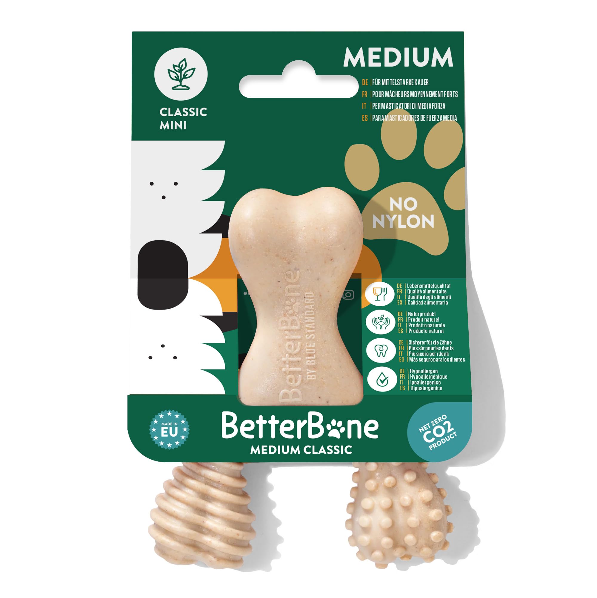 BetterBone - Hundespielzeug zum Kauen - Mini Medium Classic - Veggie Kauknochen Hund Nylon- & GMO-frei auf Zellulosebasis - Kauspielzeug mittelhart neutraler Geschmack - Splitterfrei & hypoallergen