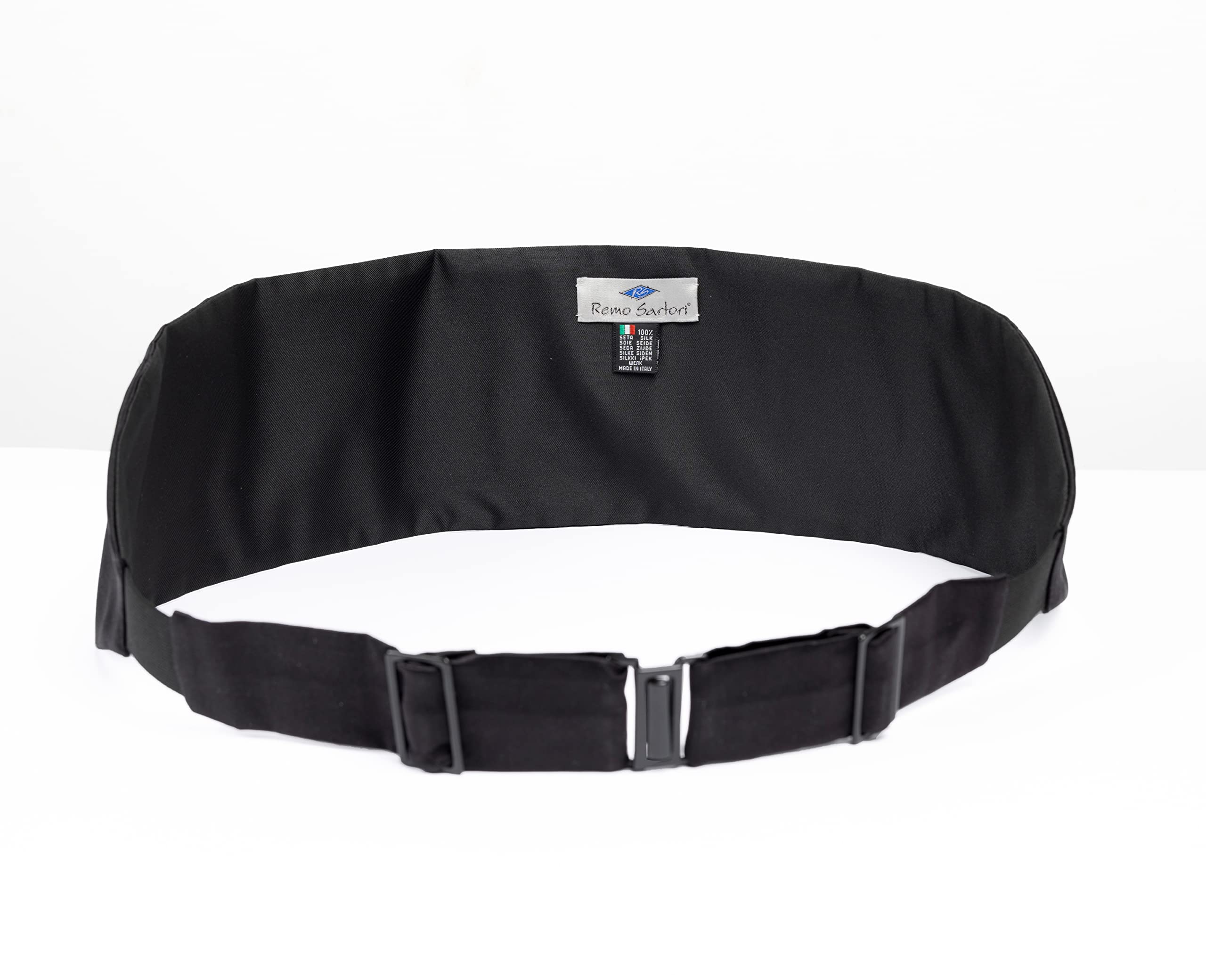 Remo Sartori Made in Italy Satin Noir Ceinture de Smoking Homme, Ajustable, Soie