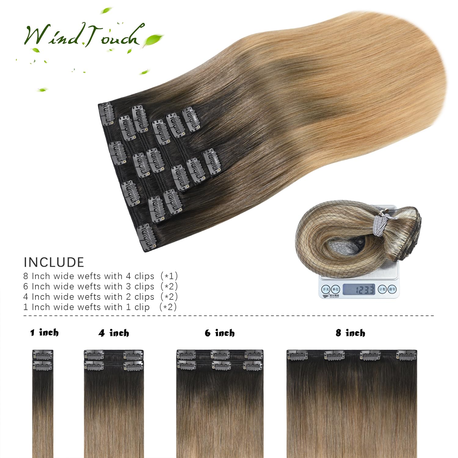 WindTouch Clip in Hair Extensions Human Hair, 15 Inch 75g #4 Medium Brown Hair Extensions for Women Real Human Hair Clip in, Remy Human Hair Extensions Clip ins, Soft Natural Straight — view 76