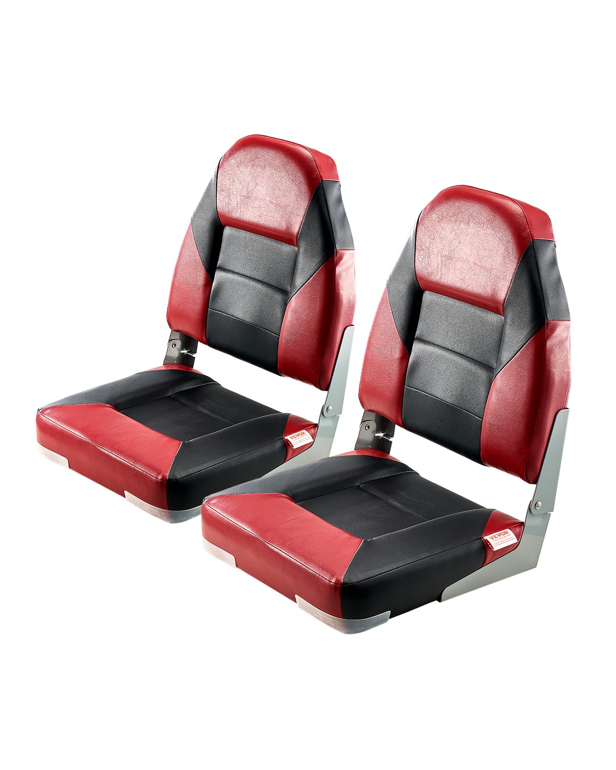 VEVOR Boat Seat, High Backrest, Folding Fishing Boat Seat with Thickened Sponge Cushion & Waterproof PVC Leather, Aluminum Alloy Hinges, Flip Up Boat Seat for Boats, Yachts, Ships, Black & Red