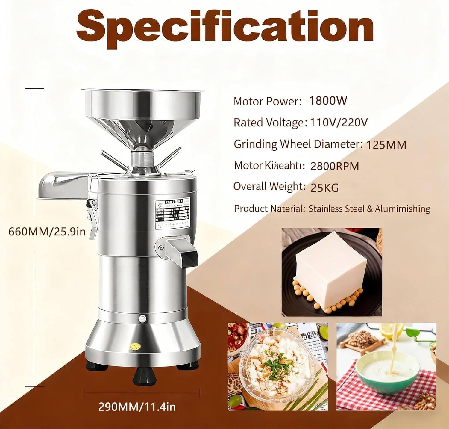 Automatyczny młynek do mleka sojowego 1800 W, 70 kg/h, 2800 obr./min, stal nierdzewna, wydajne usuwanie żużla do mleka sojowego, tofu, kawy, restauracji