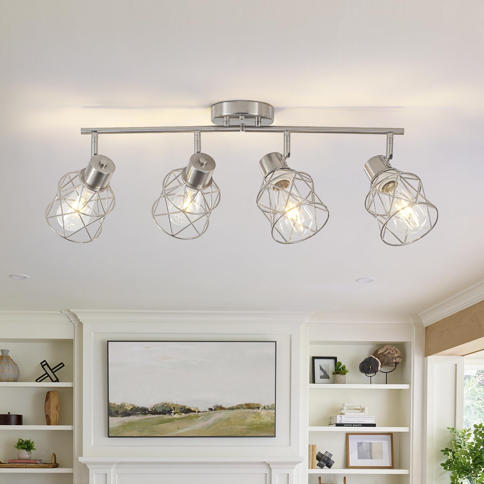 BUXVRCS Adjustable Multi-Directional Brushed Nickel Light Fixtures, Semi Flush Mount Ceiling Light, Kitchen Light Fixtures Ceiling Mount, Geometric Metal Cage Industrial Spotlight Fixtures