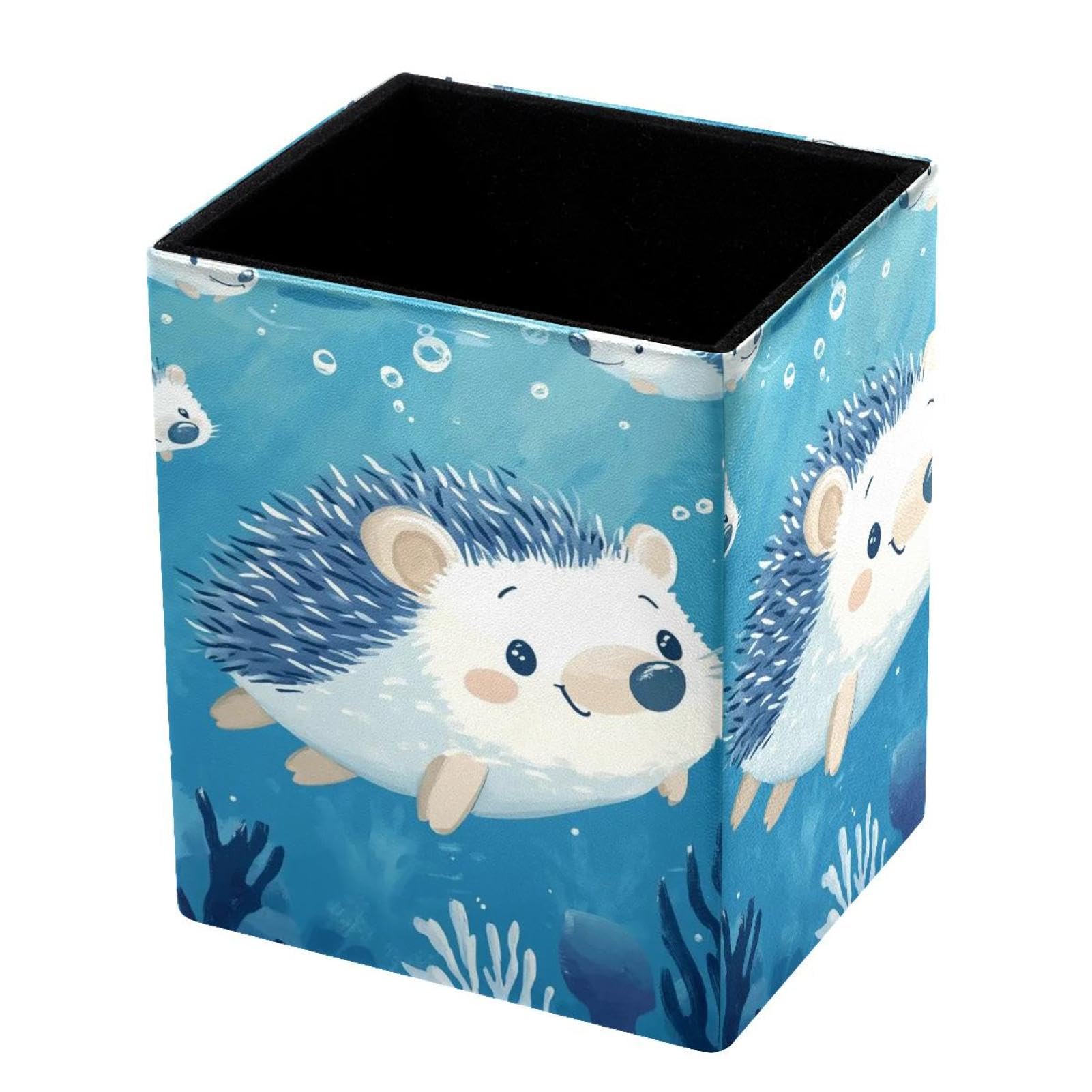 VAPOKF Pencil Holders for Desk, Cute Hedgehog Printed Pen Holders Pen Pot Makeup Brushes Storage Desktop Stationery Supplies Organiser for Home Office