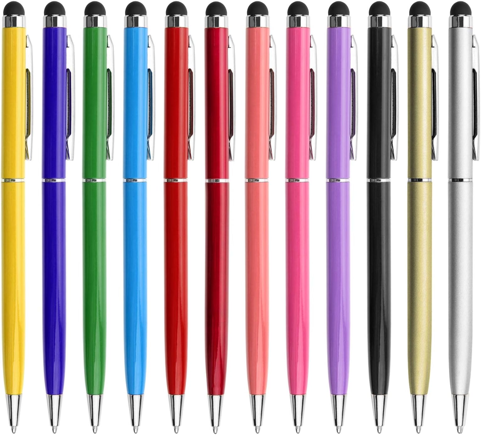 12 Pack Stylus Pens for Touch Screens Stylus Pen for ipad Compatible with iPad iPhone Tablets Samsung Kindle and Black Ink Ballpoint Pens-2 in 1 Stylists Pens