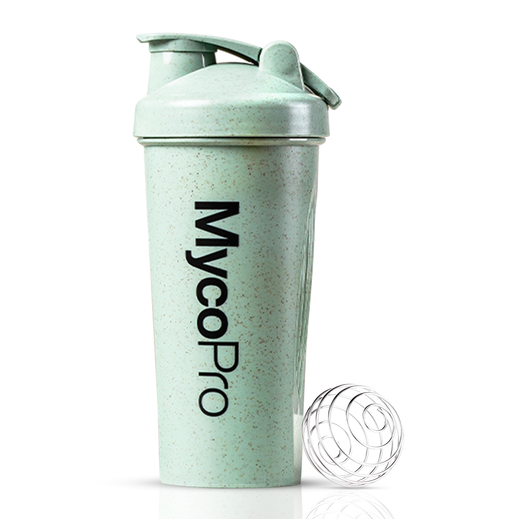 Mycopro Green Protein Shaker Bottle 600Ml | Mint | 50% Wheat Straw | Bpa Free | Leakproof | Stainless Steel Blending Ball | Dishwasher Safe | Eco