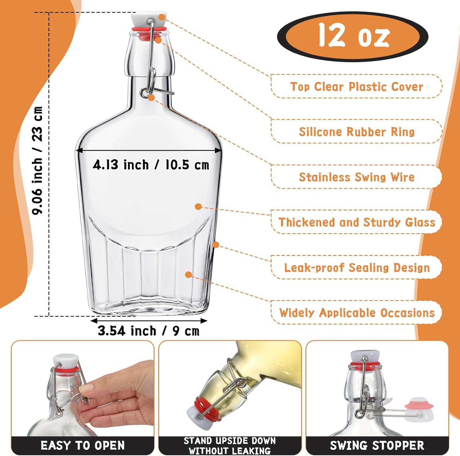 Jinei 12 Pcs Whisky Glass Flask Swing Top Glass Bottles Vanilla Extract Bottles Men Liquor Flask for Homemade Vanilla Extract, Lemoncello, Kombucha, Water Kefirm Apply Christmas Wedding Gifts (12 Oz)