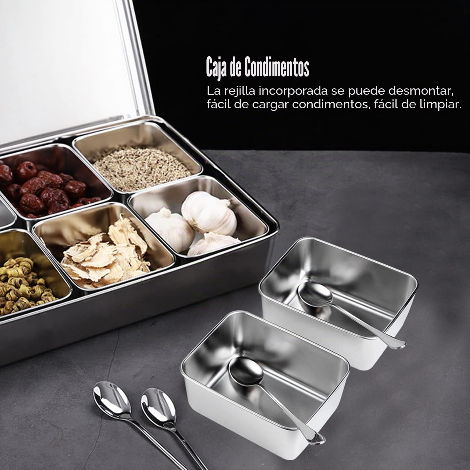 Caja De Condimentos, Caja De Condimentos De Aleación De Aluminio De 8 Rejillas Contenedores De Almacenamiento De Condimentos Tarro De Especias Utensilios De Cocina Para Restaurante De Cocina