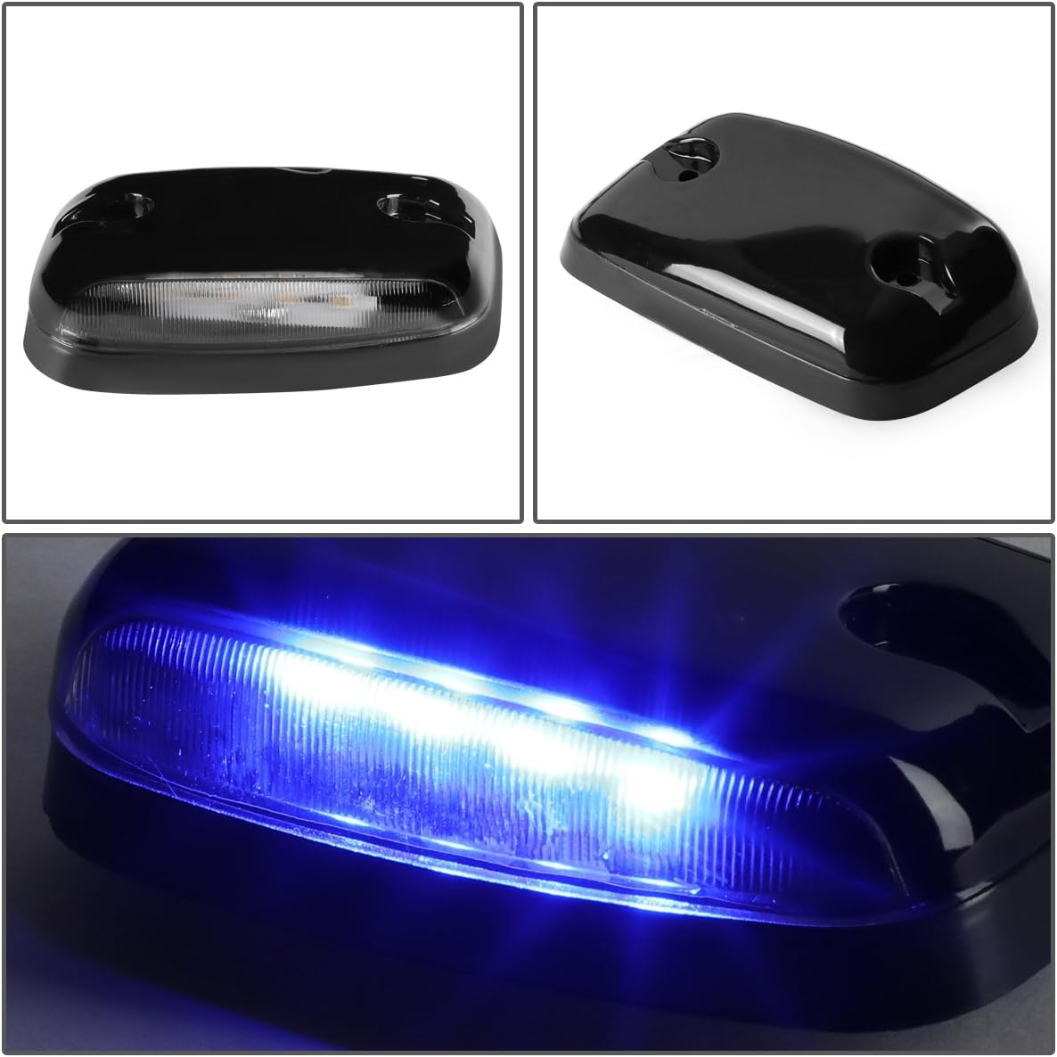 Auto Dynasty Compatible with Silverado Sierra GMT900 LED Cab Roof Top Center Running Light + Pair Side Lamps (Black Blue LED)