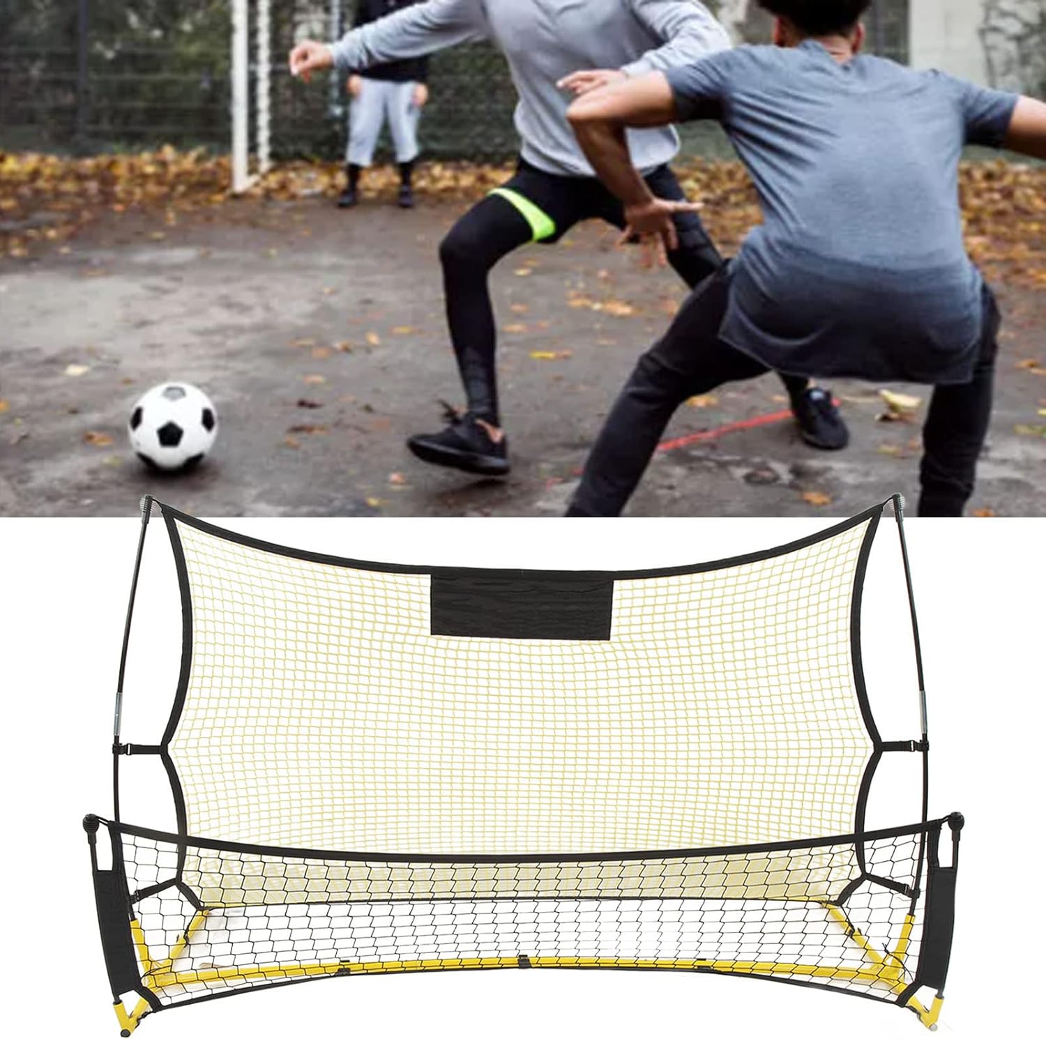 Soccer Net, Soccer Soccer Net with Detachable Design 2 in 1 Portable Double Sided Rebounding Net Yellow and Black for Football Training