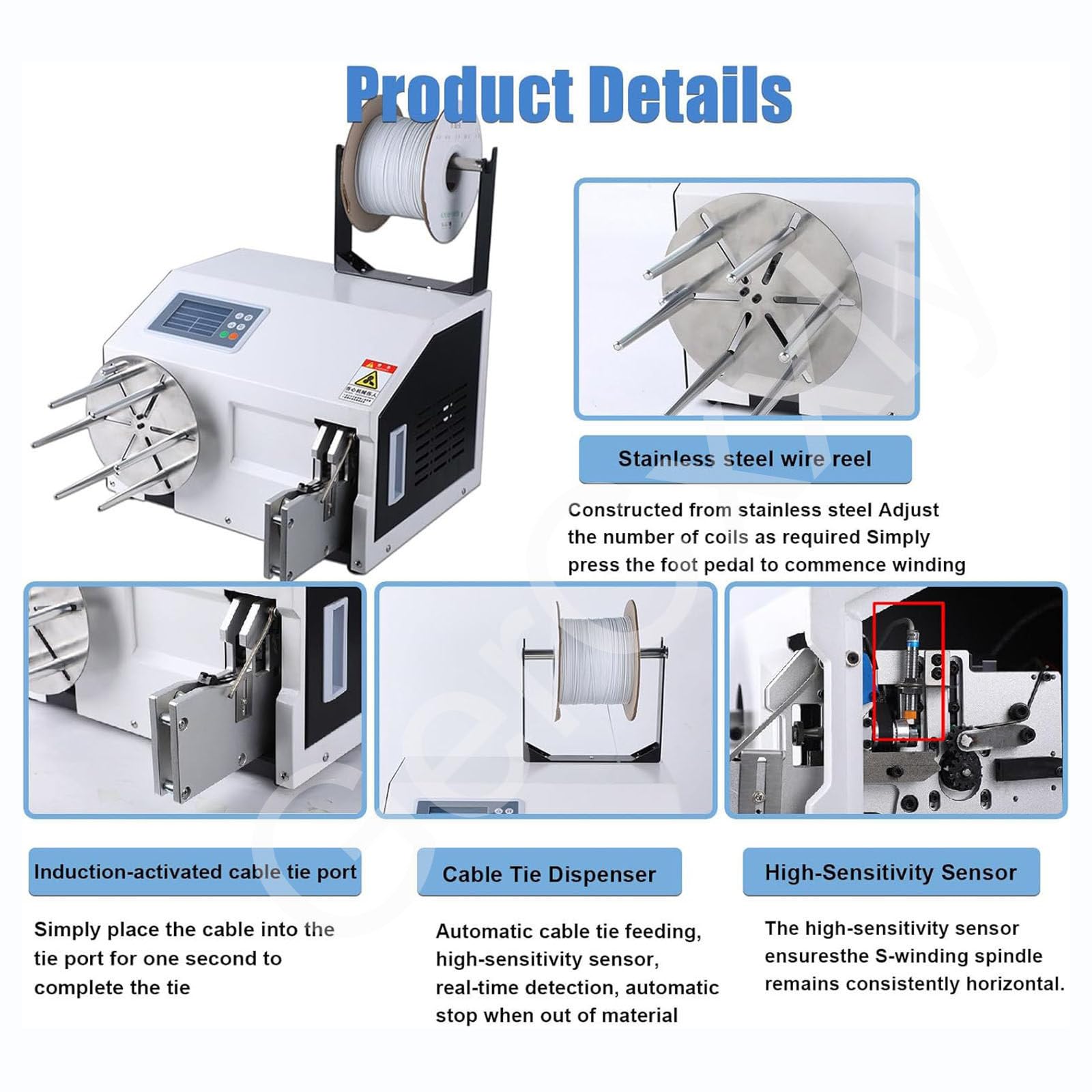Sigillatrice semiautomatica per chiusura e impacchettamento di sacchetti, include fascette metalliche intrecciate, rilegatura a sensore per supermercati, diametro impacchettamento: 5-30 mm