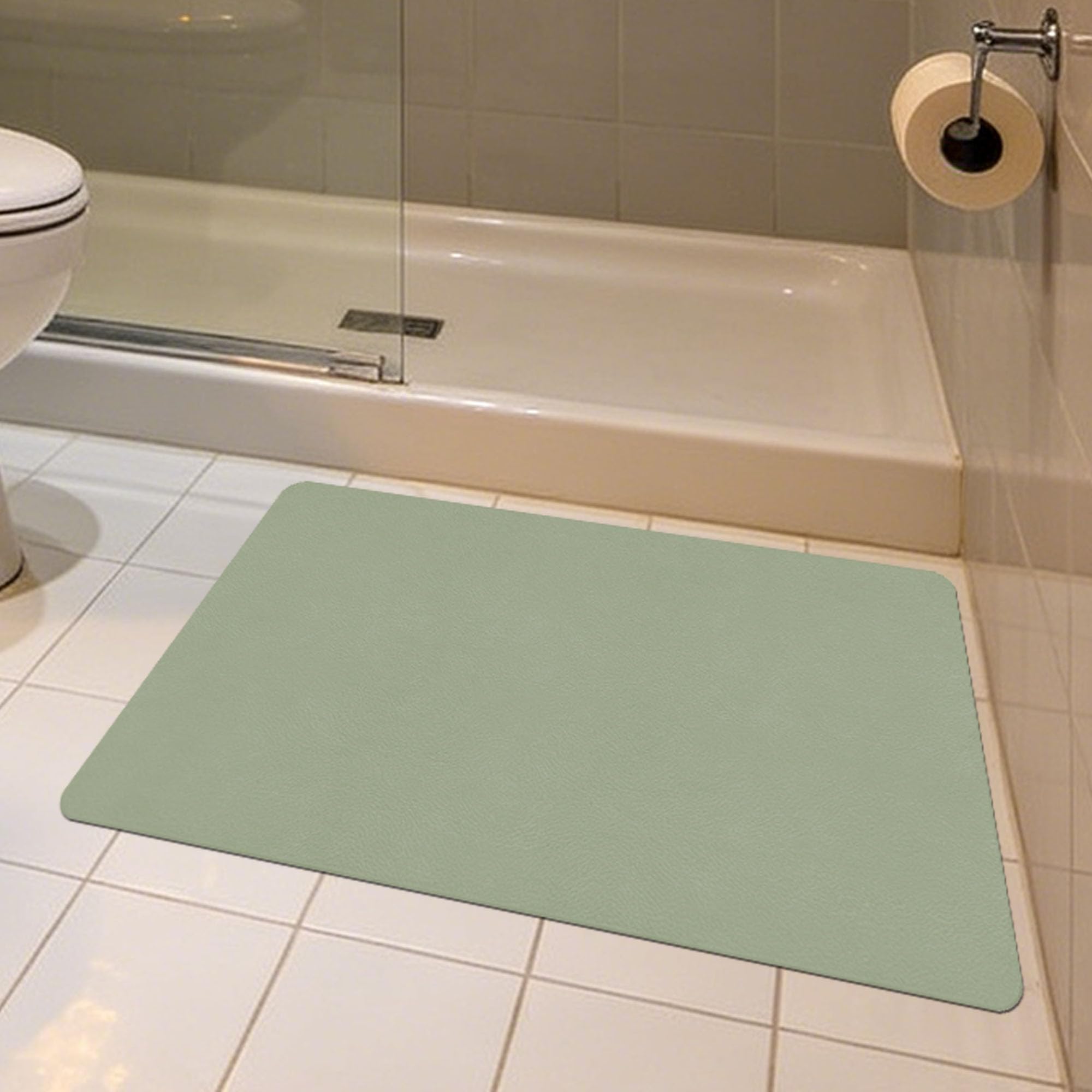 Alfombrilla Diatomita 45 x 170 cm Super Absorbente Alfombrilla de Piedra para Baño Higiénico y Funcional para Ducha, Baño y Cocina, Verde