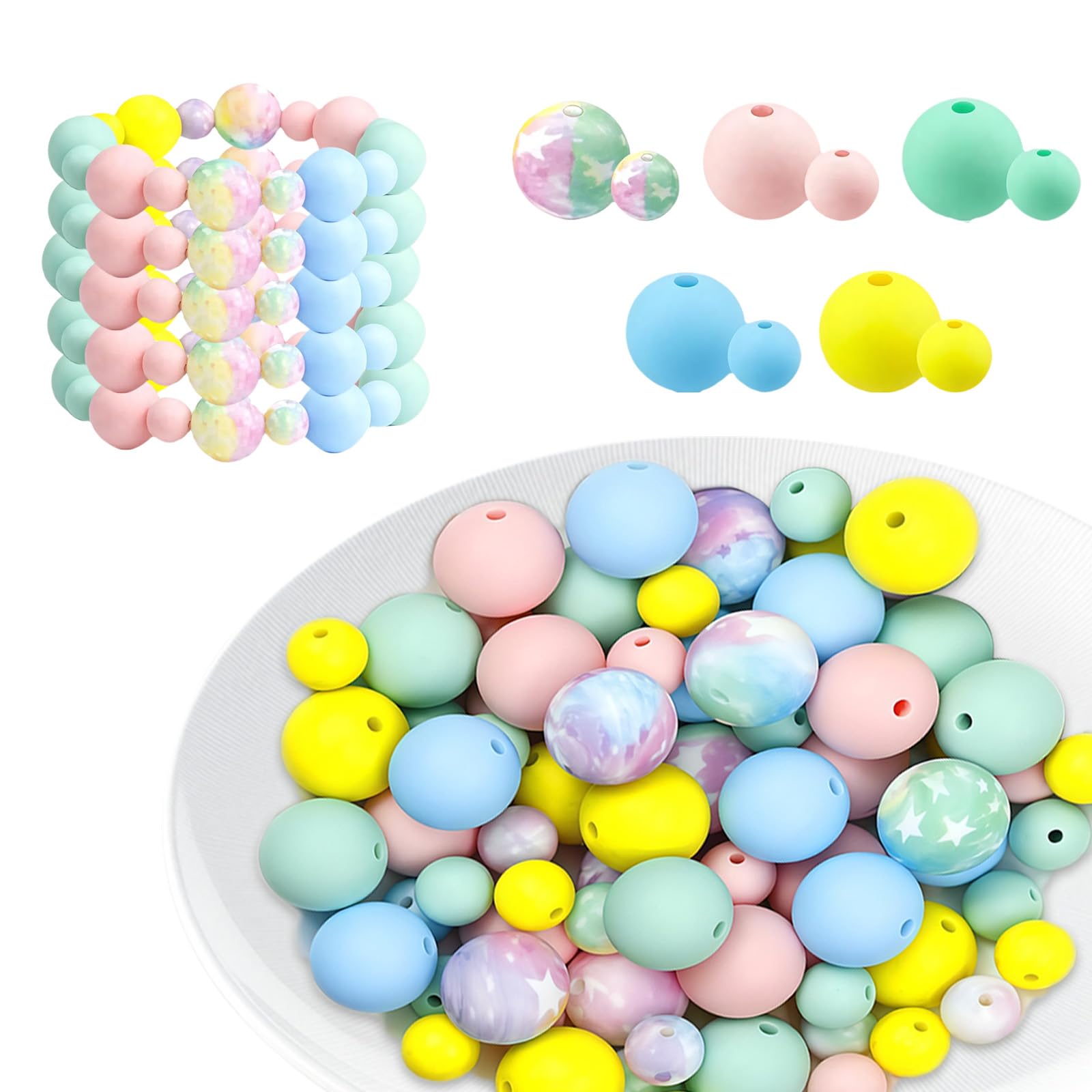 100 Perles En Silicone Multicolores - 9mm Et 15mm - Pour Bracelets DIY, Porte-clés, Déco - 9