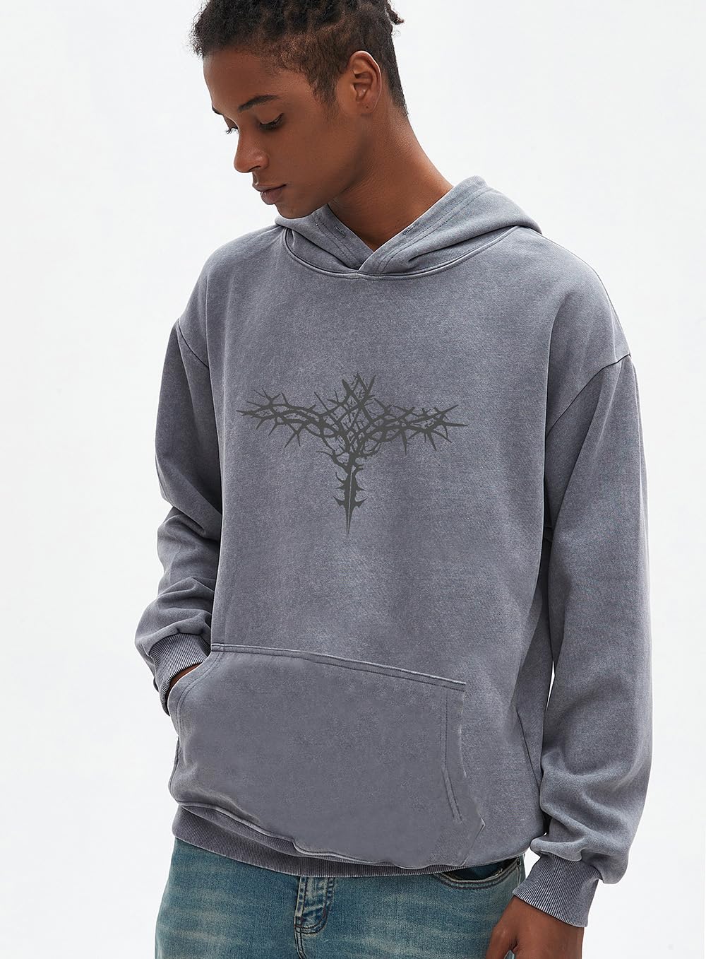 Dynict Unisex Y2K Aicd Wash Gothic Graphic Hoodies Oversize Grunge Skull Wing Print Sweatshirt Casual Fit Pullover