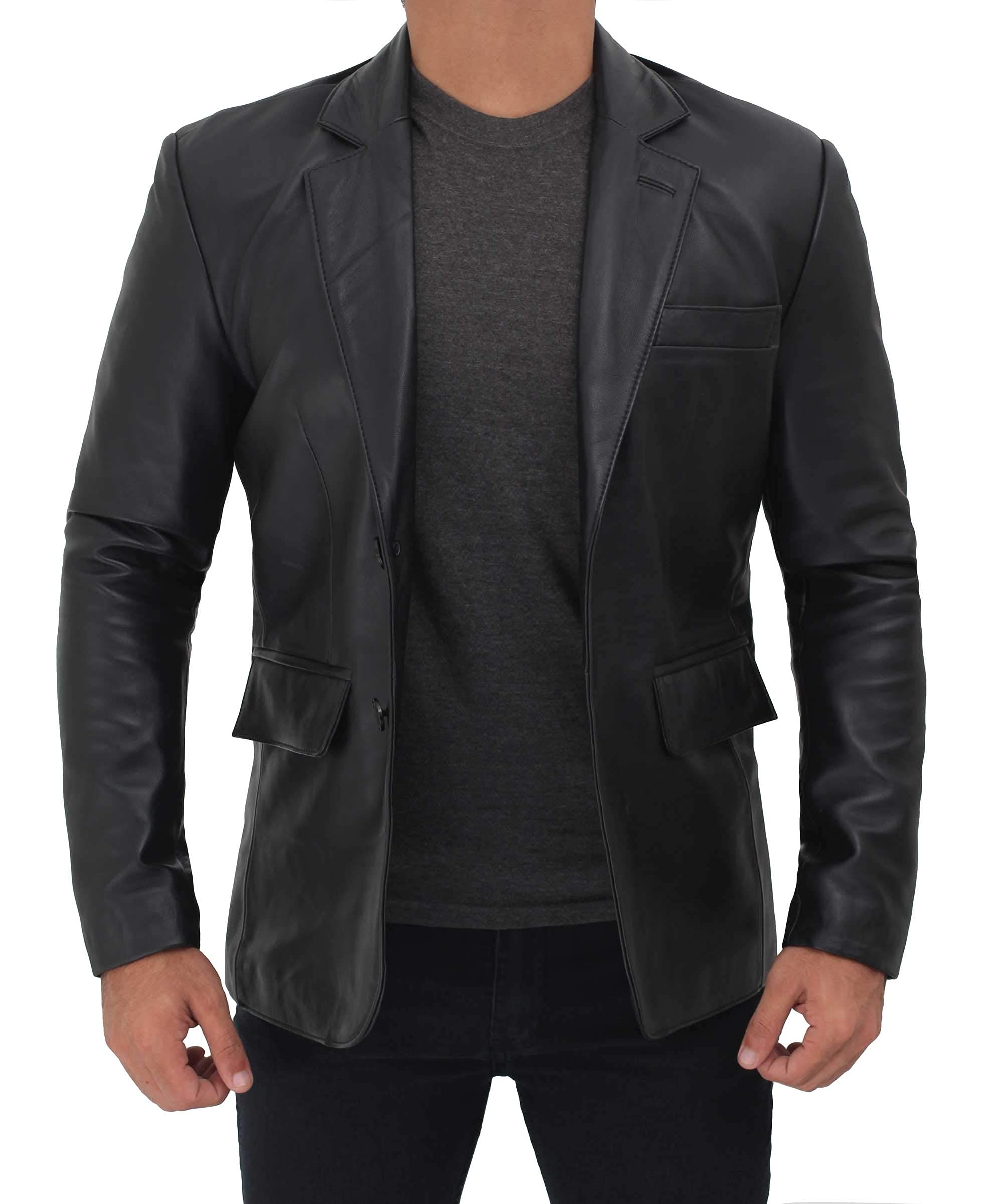 decrum Mens Leather Blazer - Black and Brown Men Sports Lambskin Leather Coat-picture-33