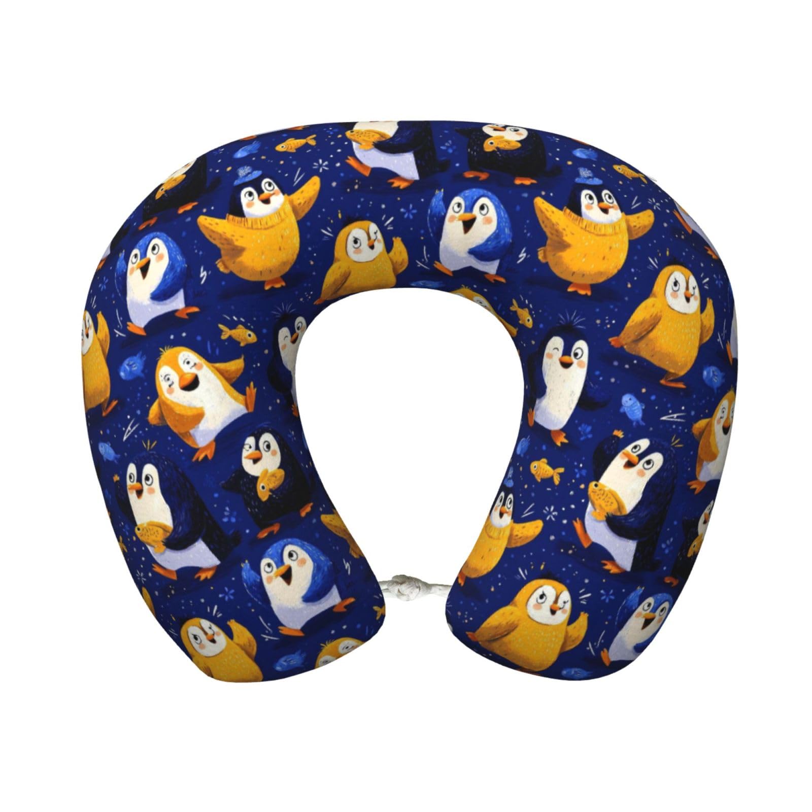 peiyeety Cartoon Penguin Print Travel Pillow Memory Foam, Portable Neck Pillow for Airplane, Car and Office