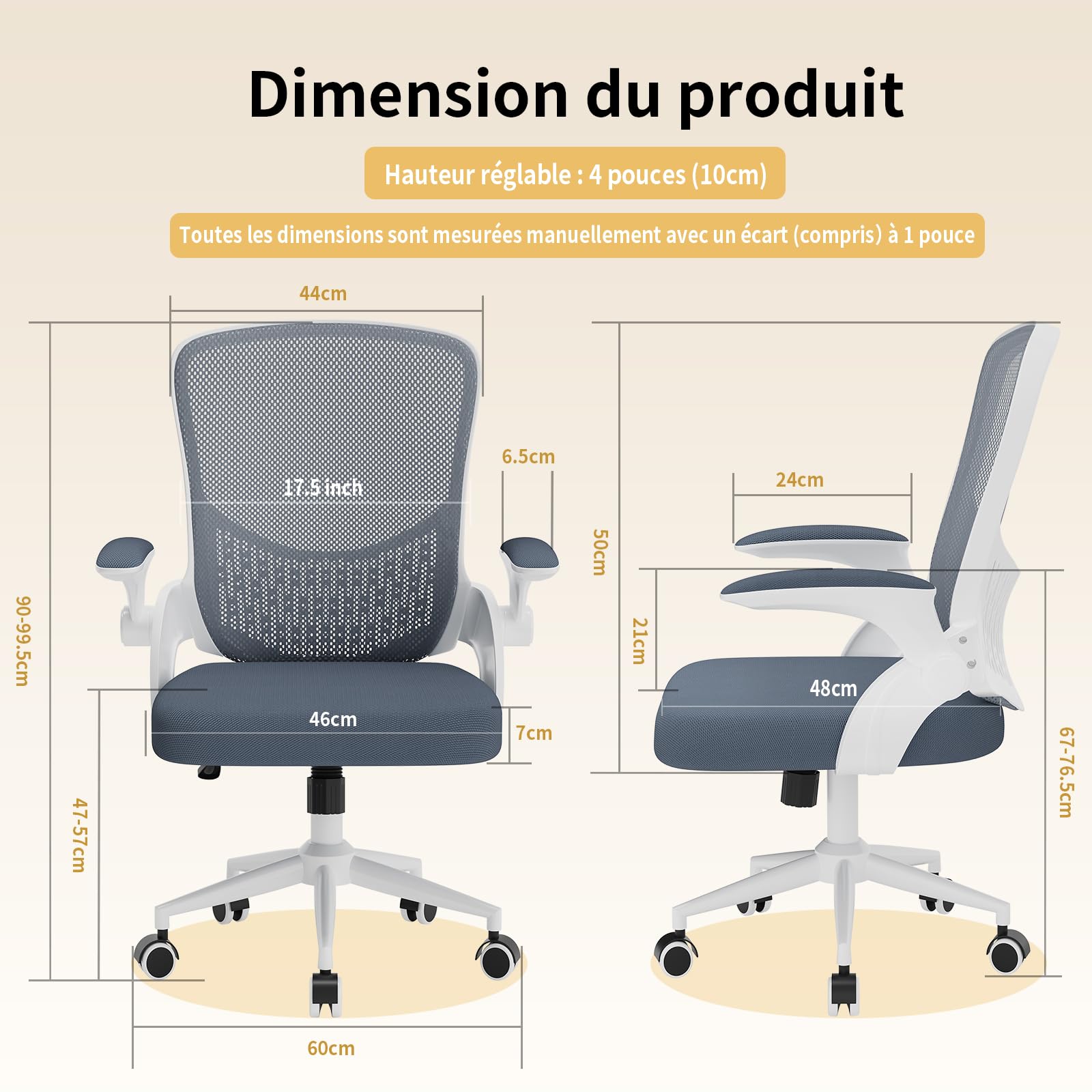 naspaluro Chaise de Bureau, Chaise de Bureau Ergonomique avec Accoudoirs Rabattables À 90°, Soutien Lombaire Unique, Maille Respirante, Siège Pivotant À 360° avec Fonction Swing, Gris Foncé