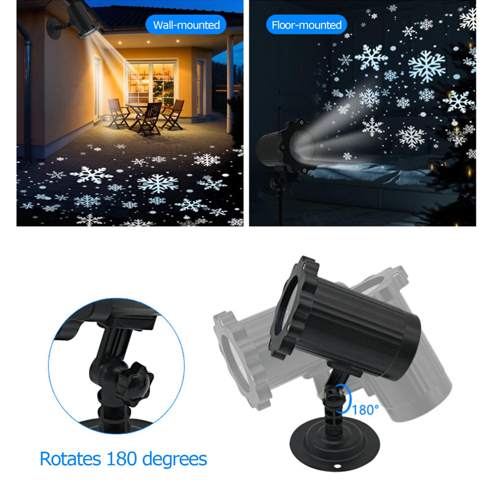 Projecteurs de Noël pour L'extérieur, Lampe de Projection Led de Chute de Neige, Projecteur de Tempête de Neige Monté Sur Mur Extérieur, Rotation À 180° pour Noël, Fêtes de Mariage Intérieures Et