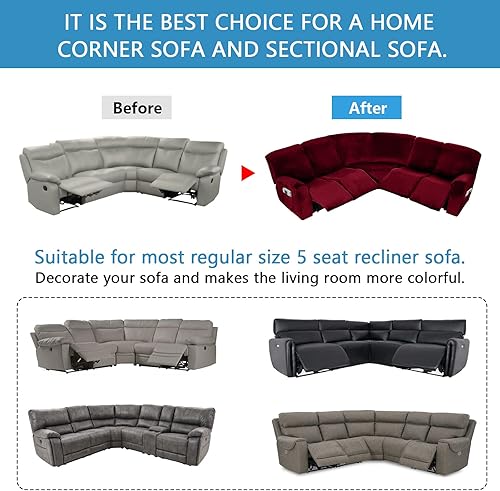 Vista 48 de LiveGo Funda para sofá esquinero, protector de terciopelo elástico para sillón reclinable, funda de sofá para sillón reclinable, juego de sala
