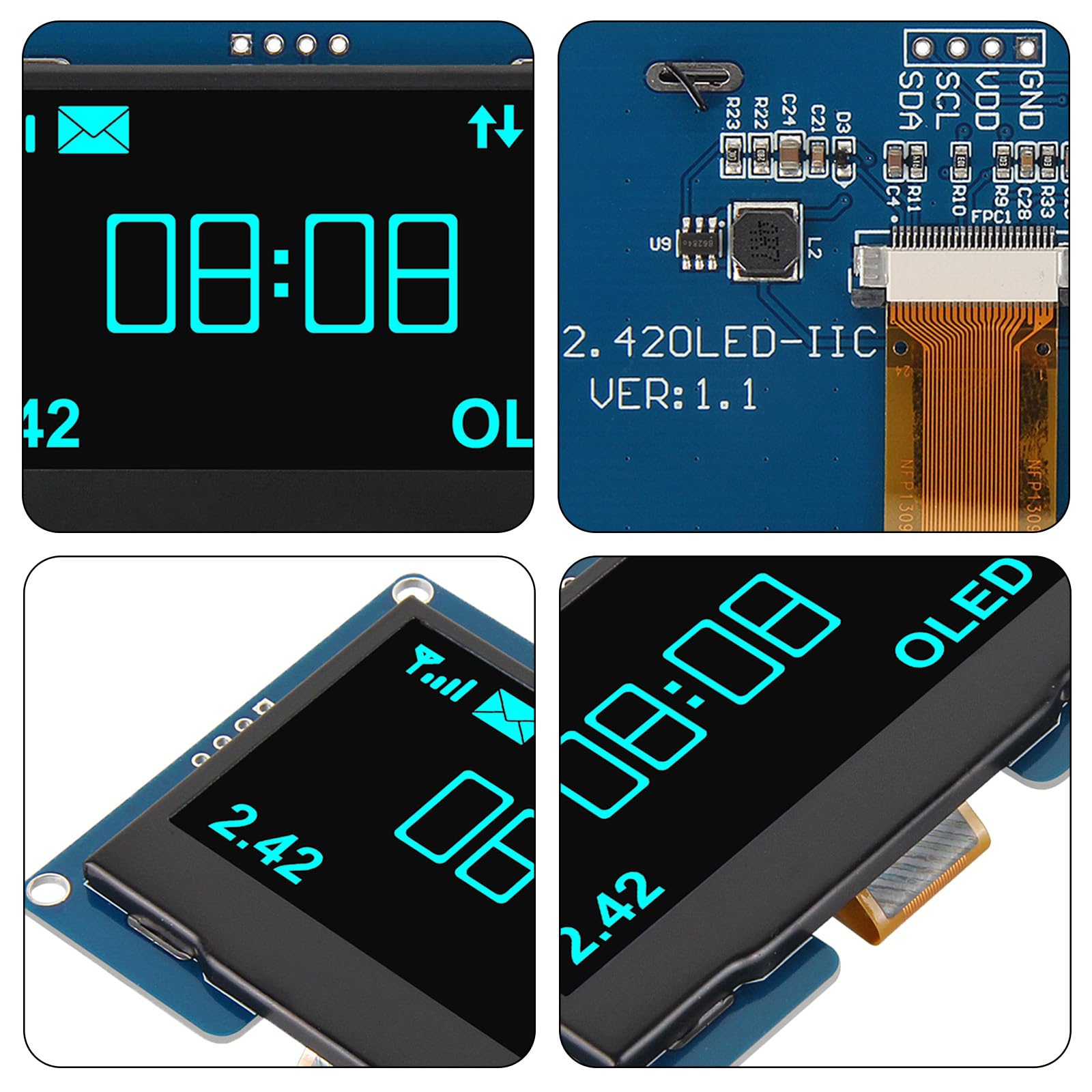 DollaTek 2,42 Inch OLED-displaymodule – 128x64 Pixels, I2C-interface, Blauw Lettertype, Zelf-lichtgevend, Hoge Contrastverhouding, Ideaal Voor Arduino UNO En Embedded Projecten