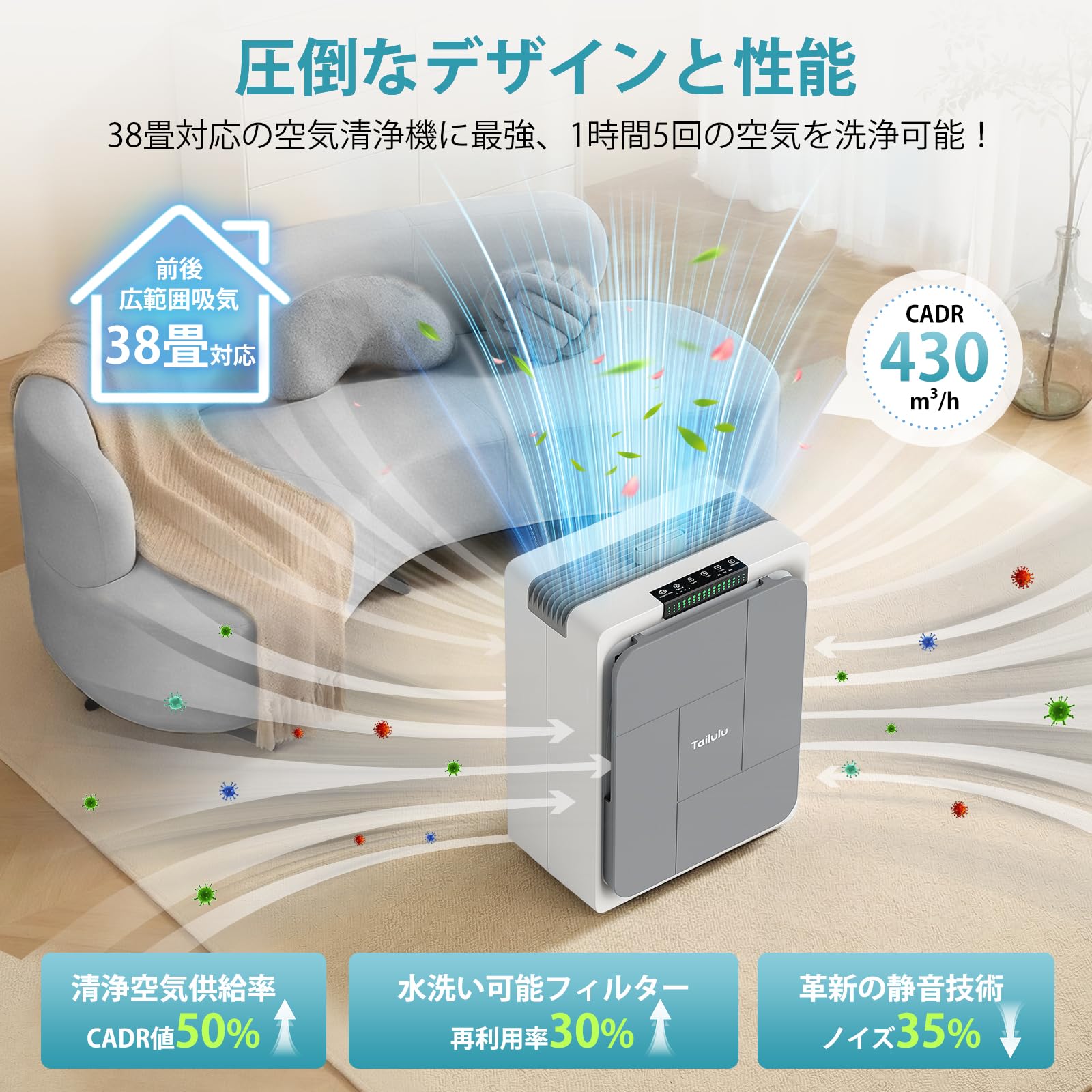 Amazon.co.jp: 空気清浄機 38畳【令和8年新登場】高精度ニオイセンサー
