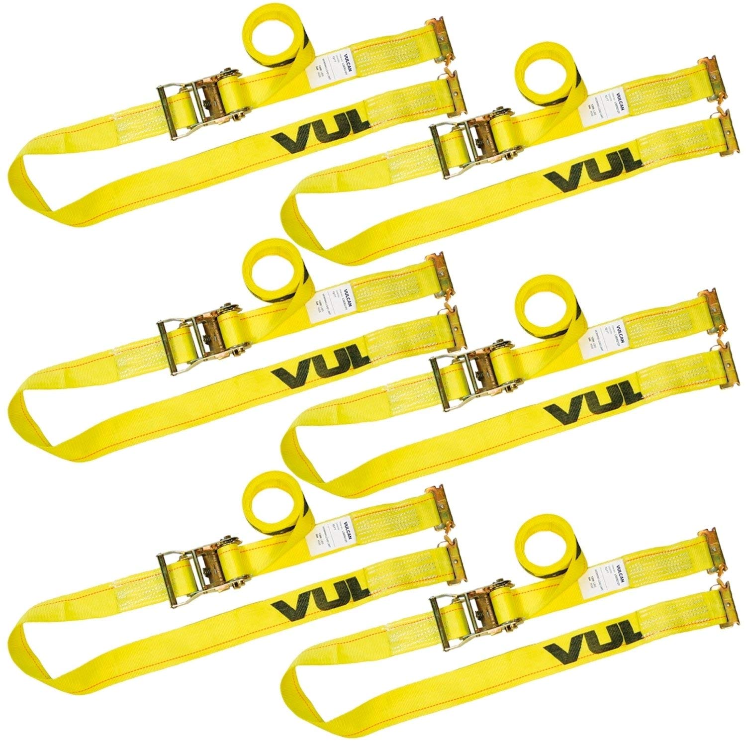 VULCAN Logistic Strap for E Track - Ratchet Style - 12 Foot - 6 Pack - Classic Yellow - 1,333 Pound 