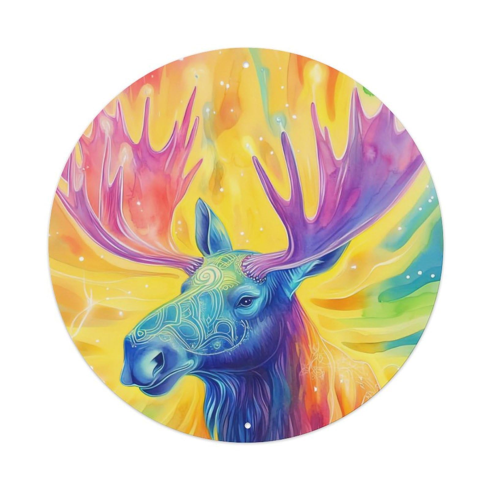 Animal Artwork Colourful Moose Vintage Metal Tin Sign Plaque Wall Decor for Cafe, Club Bar, Office, Garden Metal Poster 8x8Inch