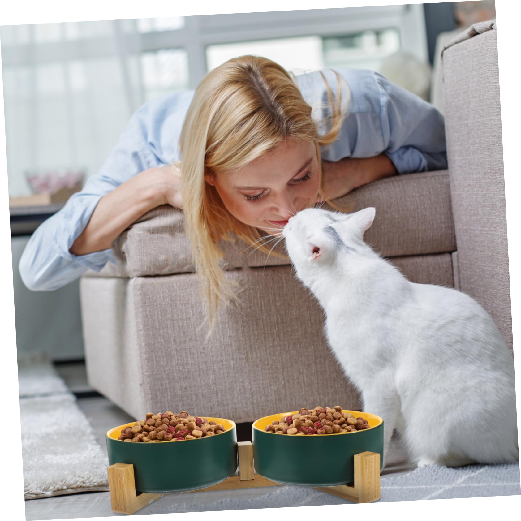 SUPVOX Cuenco Cerámico Fácil De Lavar Plato De Cerámica con Soporte De Madera Accesorio De Alimentación para Mascotas