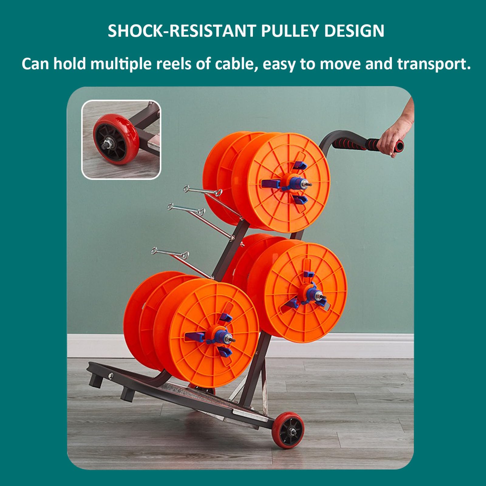 Carrello portacavi portatile, Distributore per avvolgicavo multi-bobina per impieghi gravosi con vassoio portaoggetti, Supporto per avvolgicavo multi-asse, Carrello porta-bobina per cavi elettrici