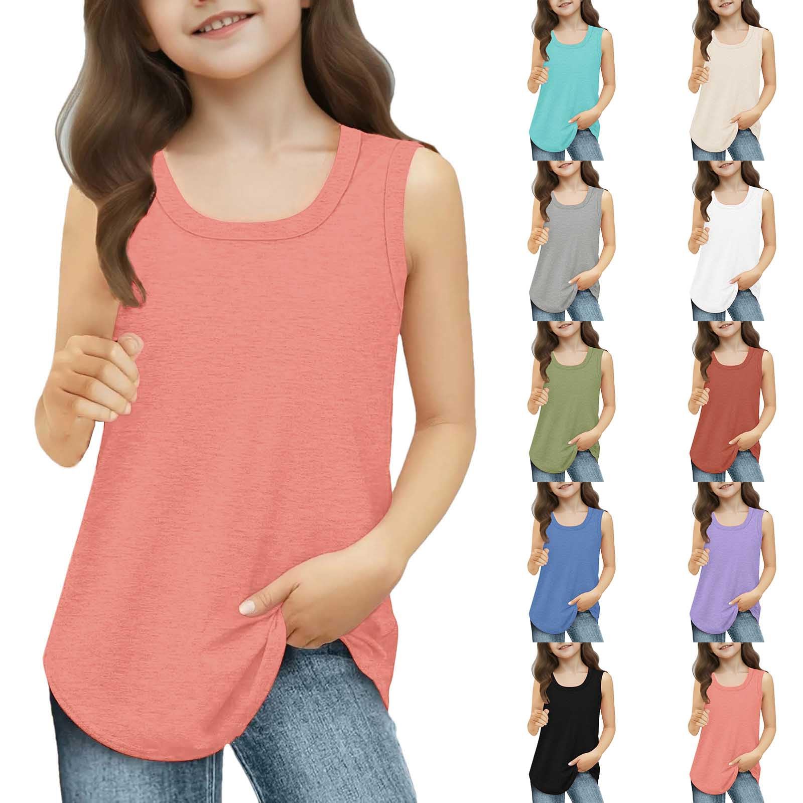Gilet sans Manches Enfant Fille Col Rond Large été Fashion Haut Top Adolescente Fille Large Pas Cher Chic Leger Confortable Casual Vacances Ample Chemisier 3-14 Ans