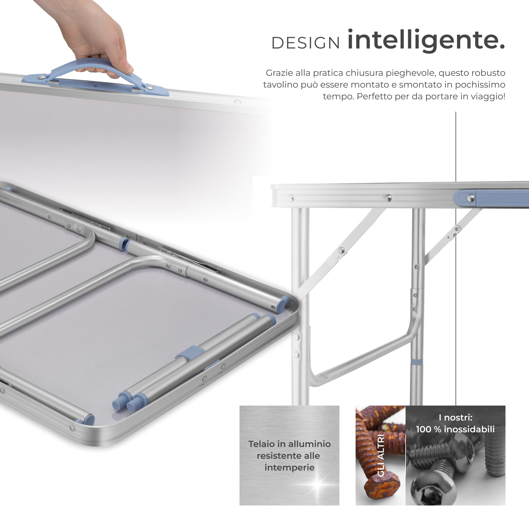 tectake® Tavolo da Campeggio Pieghevole in Alluminio, 75 x 55 x 68 cm, con Maniglia, Tavolo da Giardino Regolabile Salvaspazio, Tavolino Portatile, Resistente alle Intemperie - Grigio