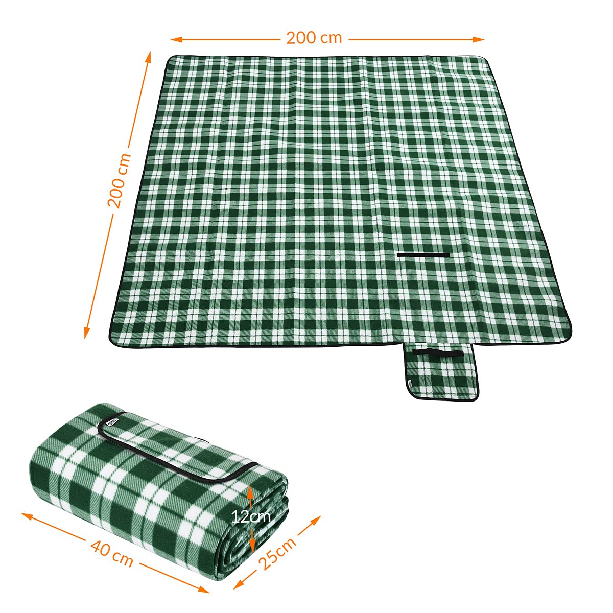 Detex Couverture de Pique-Nique XXL 200x200cm imperméable Tapis Polyvalent Plaid Pliable Jardin Couverture Camping extérieur Piscine Plage