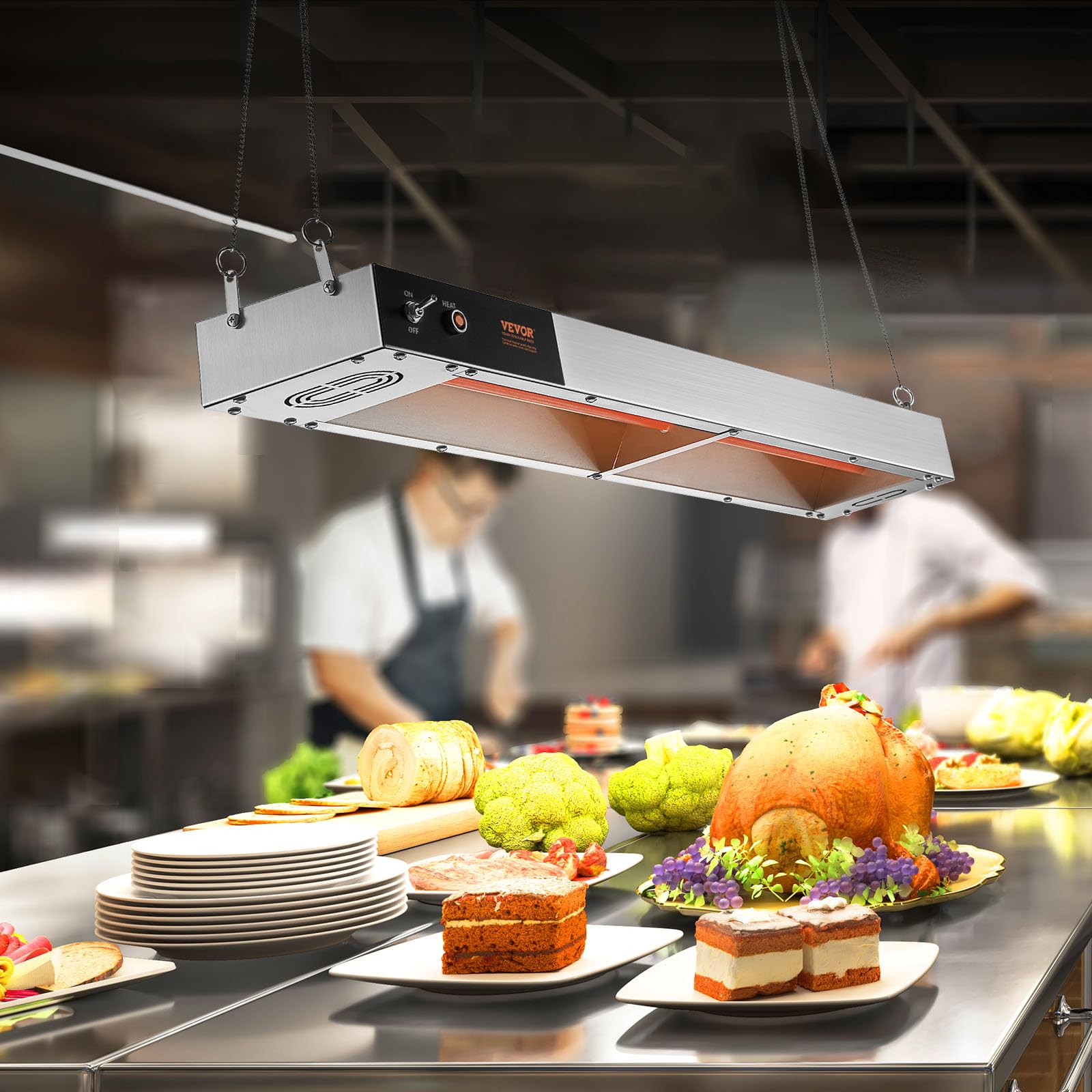 VEVOR Chauffe-Frites Commercial 850 W Lampe Chauffe-Plat Suspendue en Acier Inoxydable Température 40-50 ℃ pour Maintien au Chaud Pizza Poulet Frit Hamburger Aliments Buffet Cuisine Restaurant Magasin