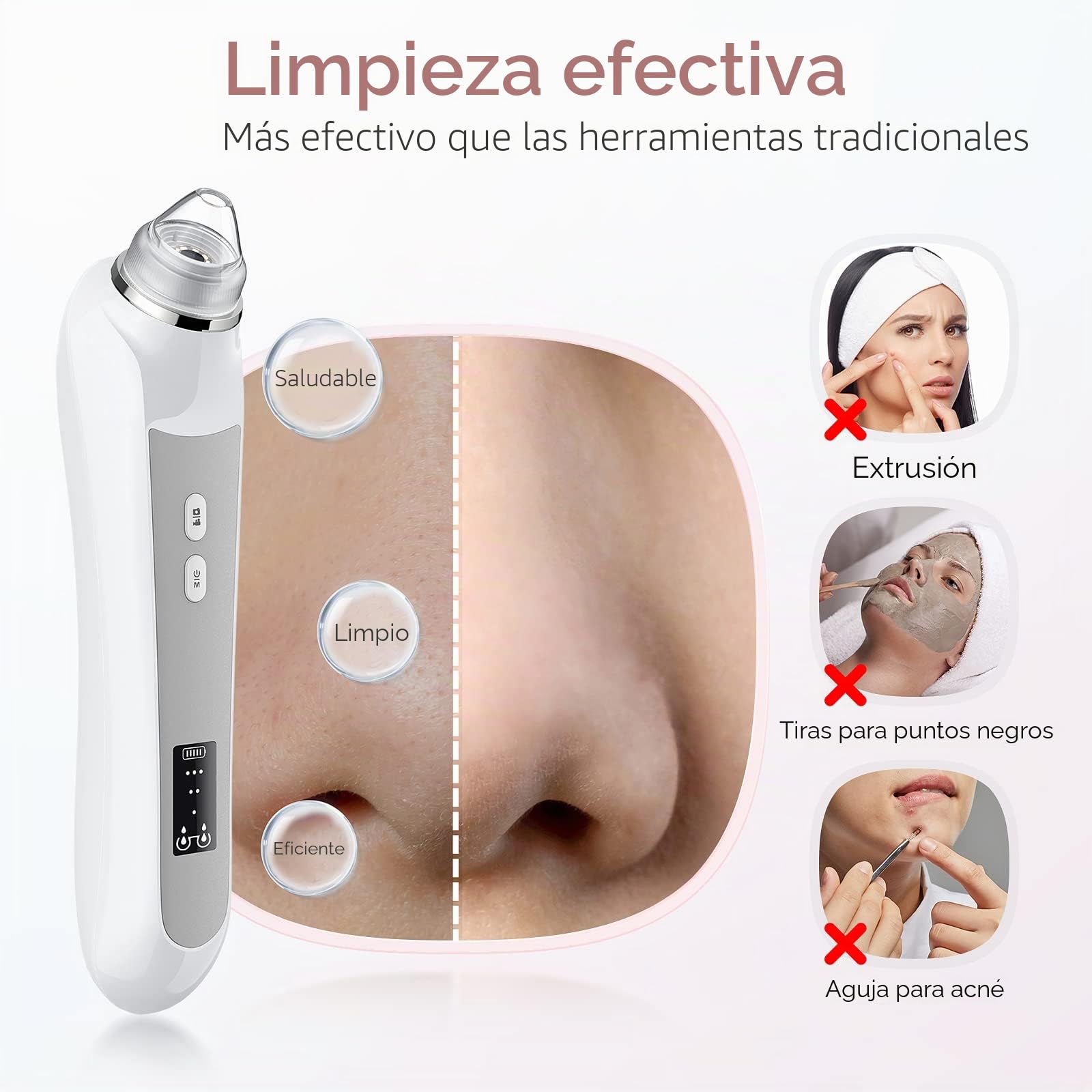 Aspiradora removedora de puntos negros, removedor de cabeza negra para cara con cámara, aspiradora de poros para hombres y mujeres, herramientas de eliminación de puntos negros, 6 cabezales de succión