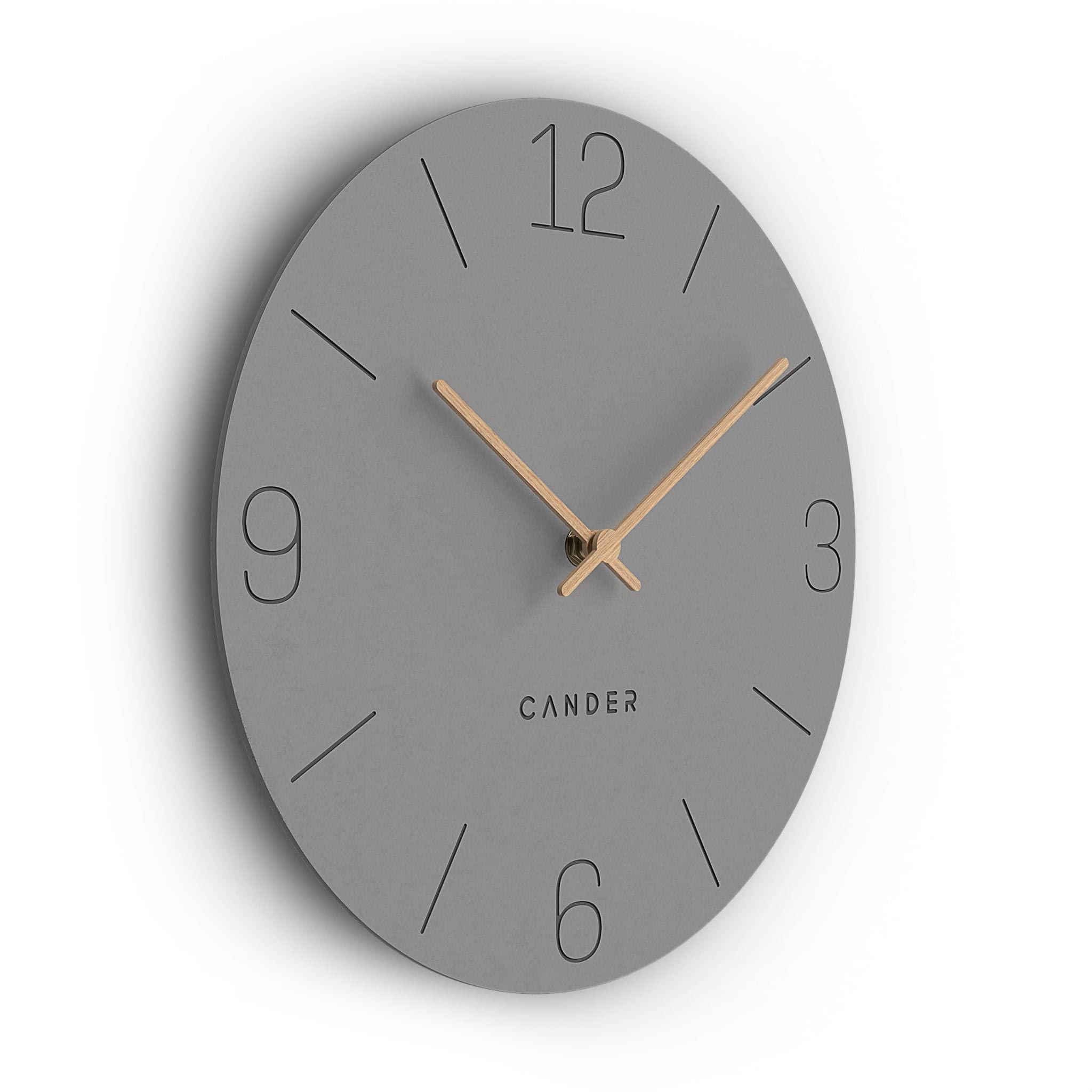 Cander Berlin MNU 2650 H XXL Wanduhr lautlos 50 cm ohne Tickgeräusche analog Wohnzimmer modern Vintage grau Holzzeiger groß