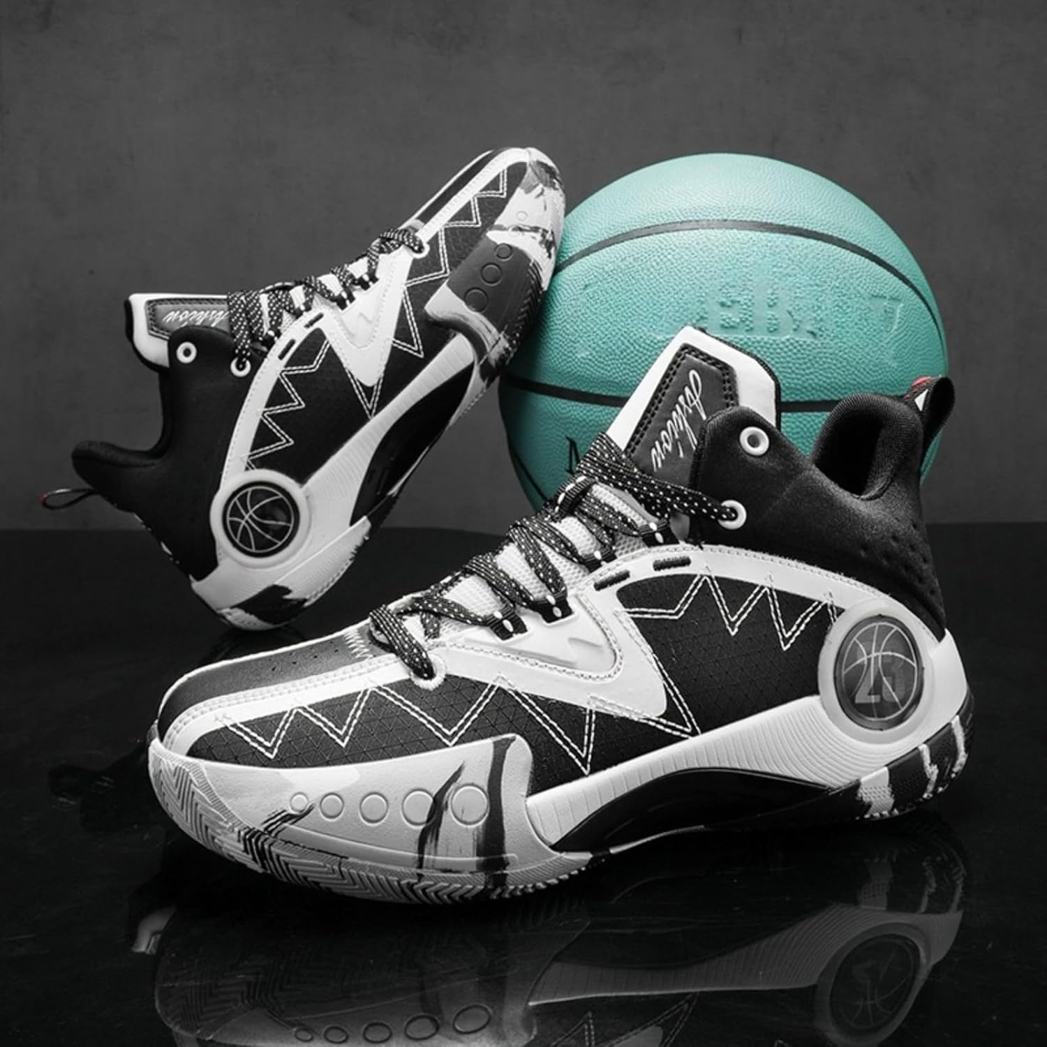 Men's Fashion Graffiti Breathable Mesh Lace Up High Top Basketball Shoes Lightweight Non-Slip Outdoor Athletic Tennis Sneakers Classic Volleyball Baseball Sport Shoes