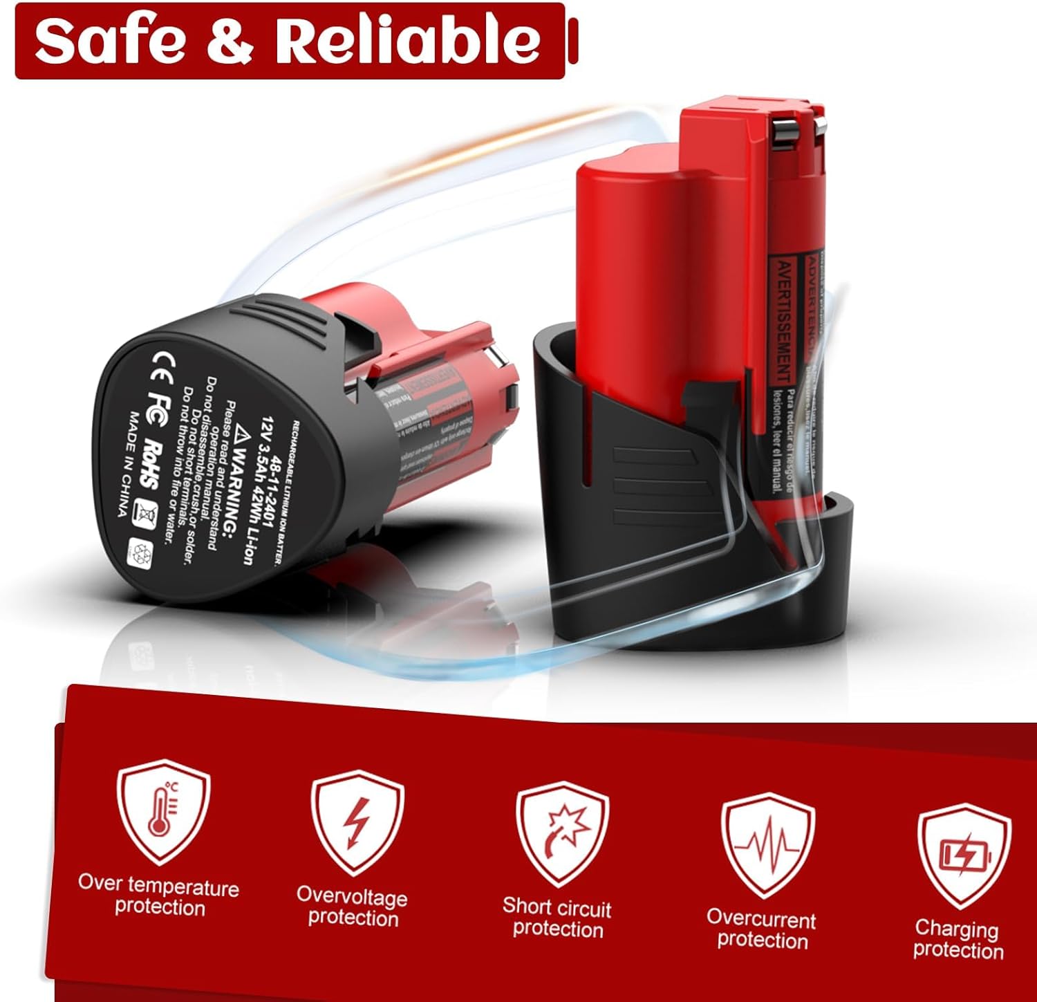 2 Pack 12V 3500mAh Battery Compatible wit Milwaukee 12V Battery and Charger Kit 48-11-2411 48-11-2420 48-11-2401 48-11-2402 48-11-2401(Not Made in Milwaukee)