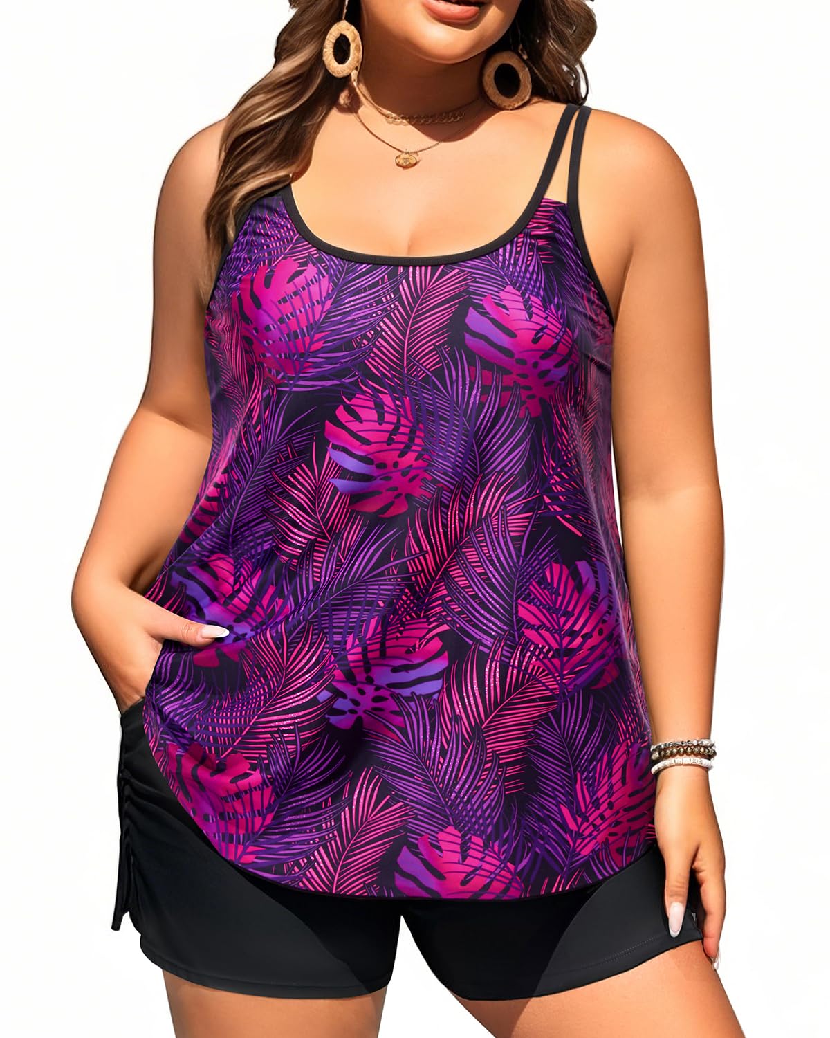 Women Plus Size Tankini Swimsuits Two Piece Flowy Bathing Suit with Short