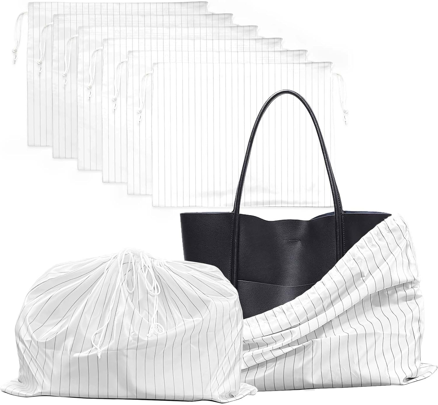 SNAIL GARDEN ハンドバッグ用ストライプダストバッグ 6個 19.6インチ, ホワイト, ストライプ