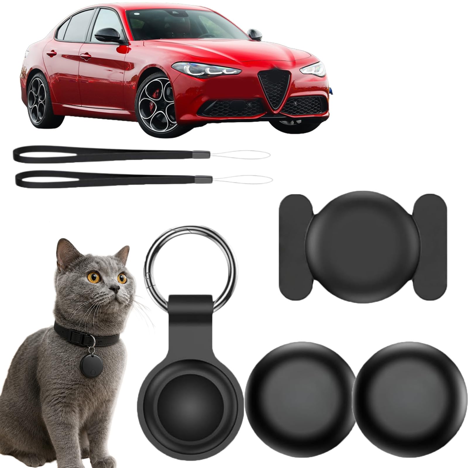 Localizzatore GPS per Auto Senza Abbonamento, GPS Tracker per Auto e Moto, Compatibile con iOS e Air Tracker Android, Mini Geolocalizzatore Magnetico Impermeabile per Veicoli, Bagagli，2*Nero