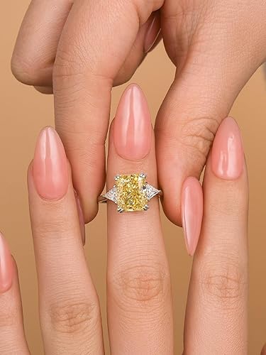Miniatura 6 de 4.0CT Anillo de compromiso amarillo de corte radiante, rosa, transparente, anillo de compromiso S925 con piedras preciosas de color de 3 piedras
