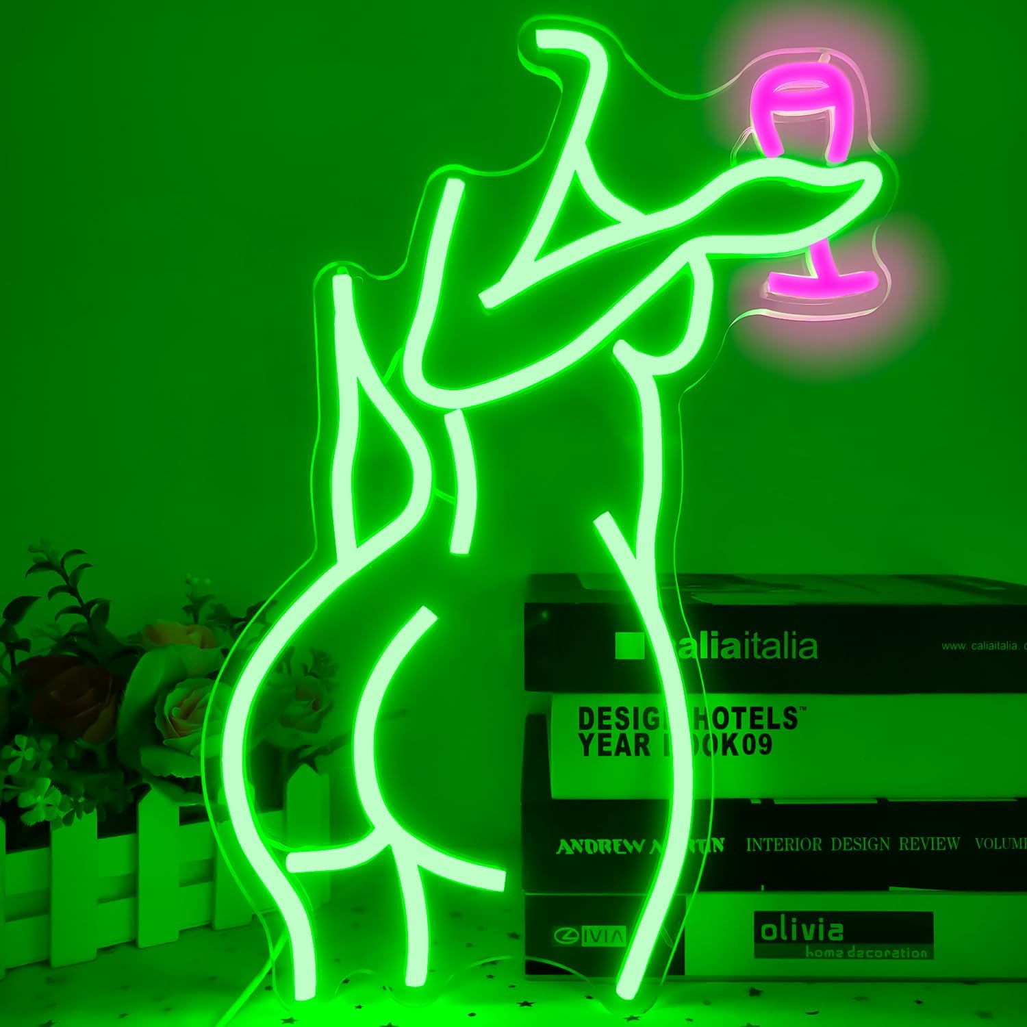 Ajoyferris Lady Back Neon Sign Dimmable LED sign Woman Neon Lights Sexy Lady Neon Signs for Bedroom Man Cave Bar Store Home Party Art Decor Gifts(16X11 inches,Green)