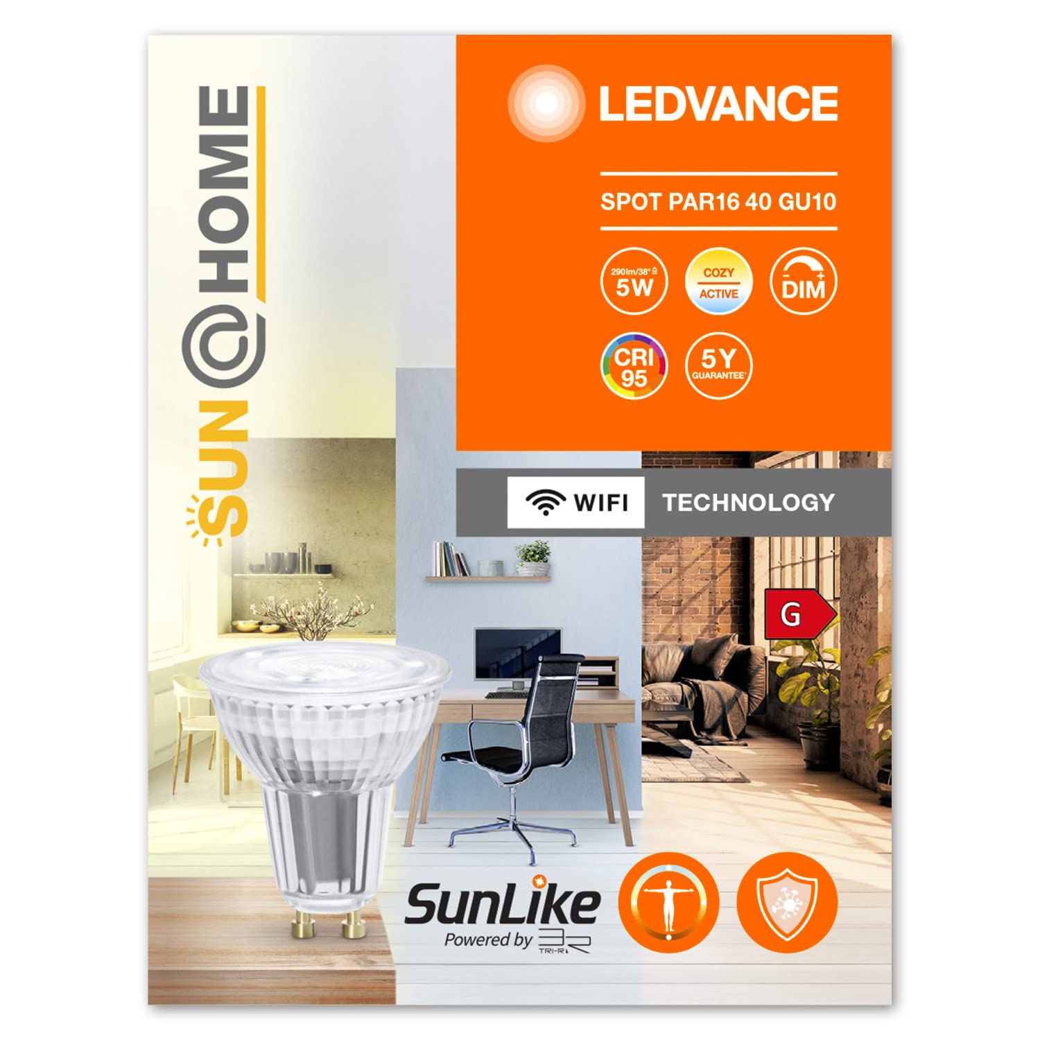 Ledvance SUN@HOME LED Lampe GU10 mit 4,9W ersetzt 40W, 268Lm, Sonnenlicht bis Kaminfeuer(2200-5000K), CRI95, Smarte WIFI Leuchte per Alexa, google,App steuerbar, 4er-Pack, Tunable Weiss, 4058075575783