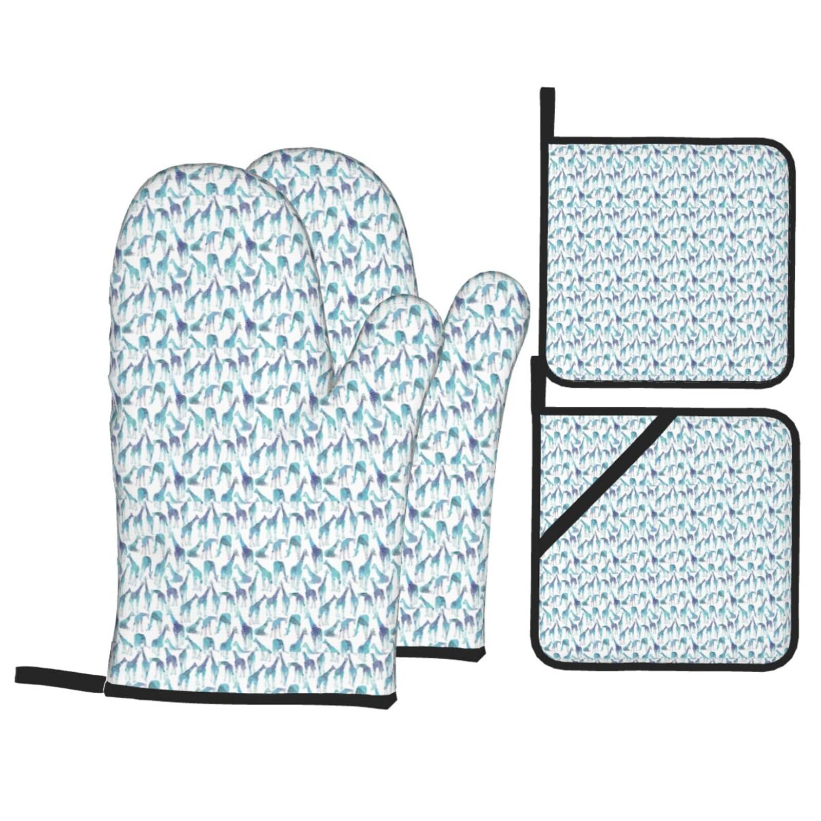 Nimongt Black Giraffe Pattern Print Heat-Resistant 4-Piece Oven Kitchen Gloves For Baking Cooking Microwaving Essentials