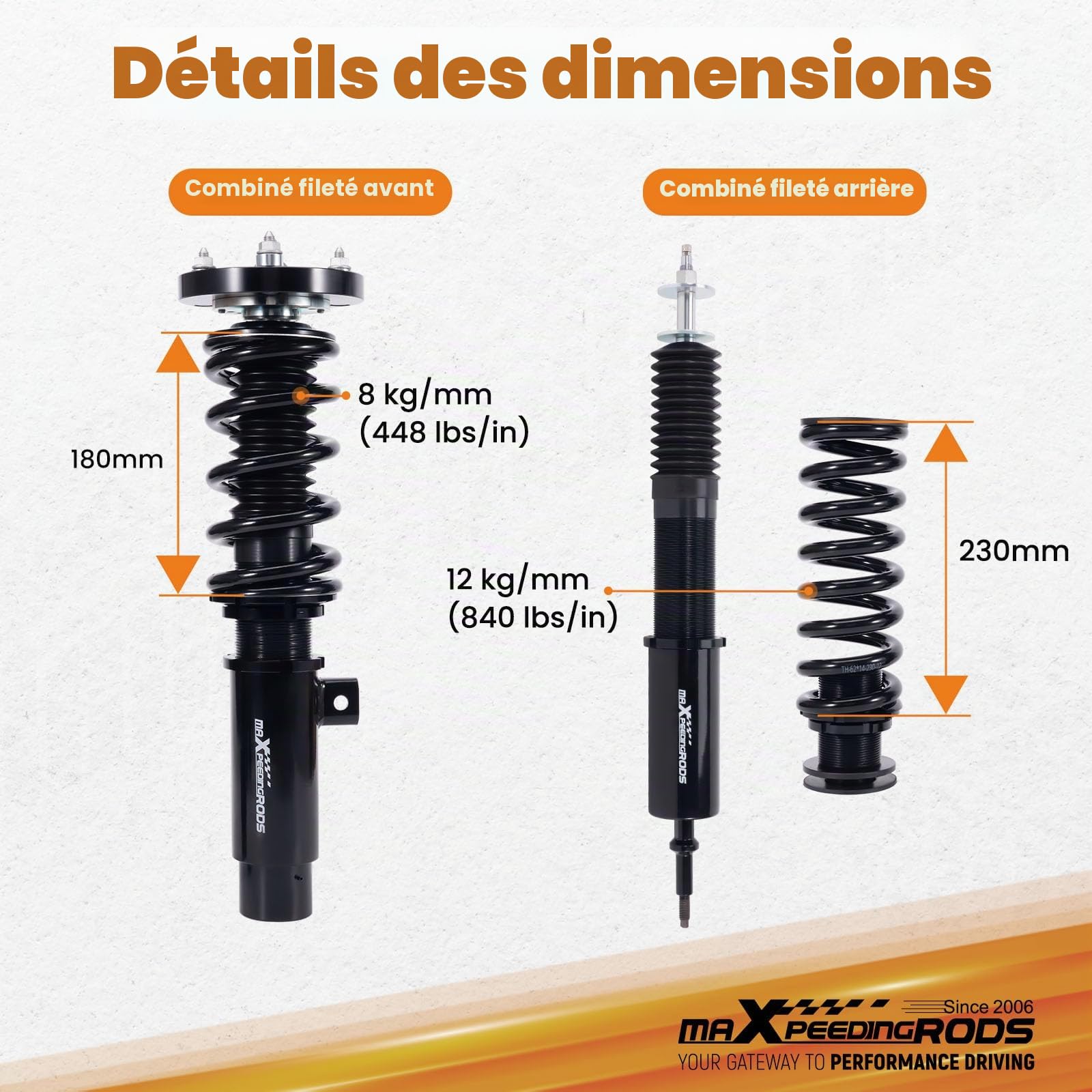 maXpeedingrods Suspension filetée Coilover pour BMW E90 E91 E92 E93 Série 3 316i-335i 2004-2013 24 vitesses avec Camber