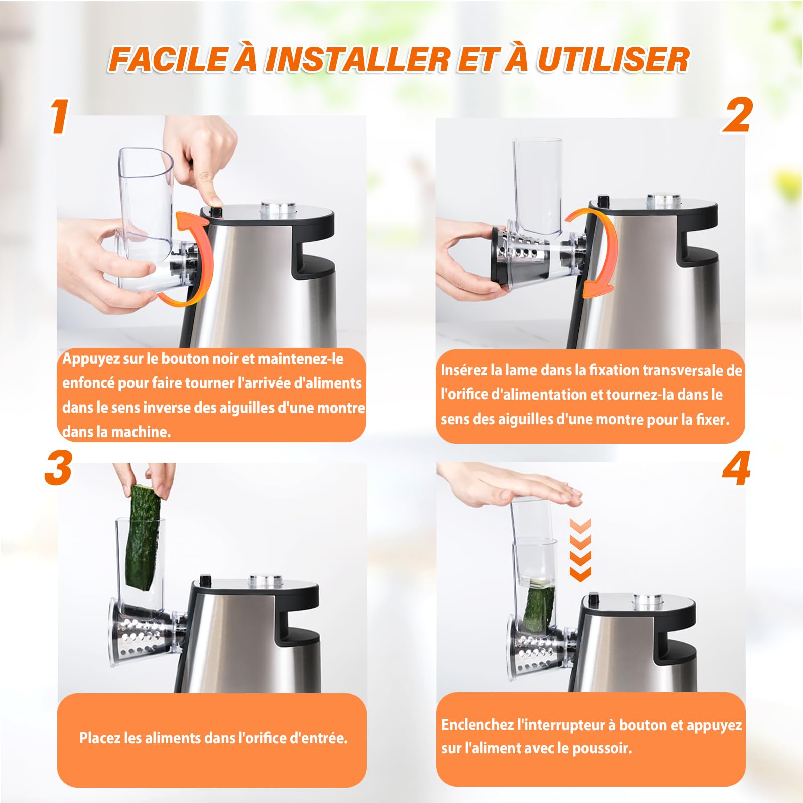 Anatole Coupe Légumes Électrique Rape à Fromage Acier Inox 250W Trancheuse de Légumes Professionnel Rapeuse Carotte Multifonctions Spiraliseur de Cuisine avec 5 Lames 220V Fiche UE